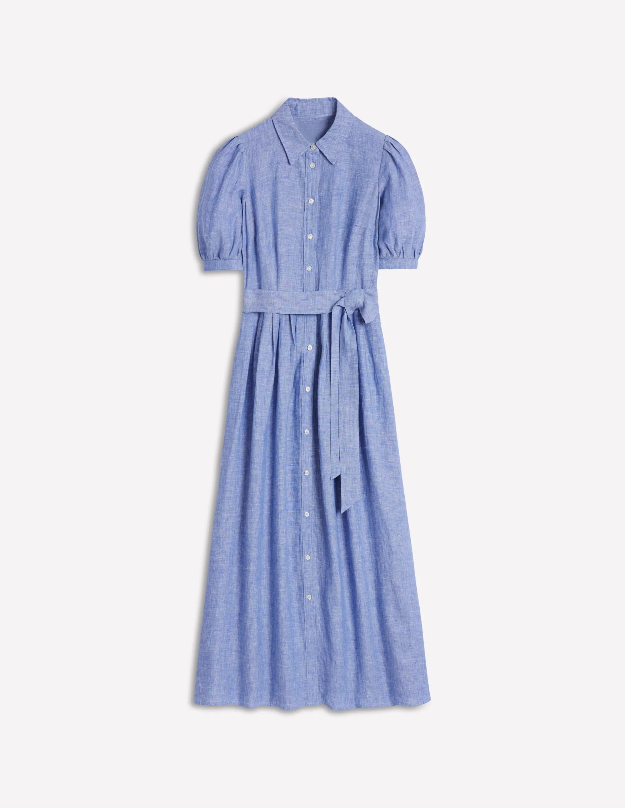Alexa Linen Maxi Shirt Dress-Grey Blue Chambray