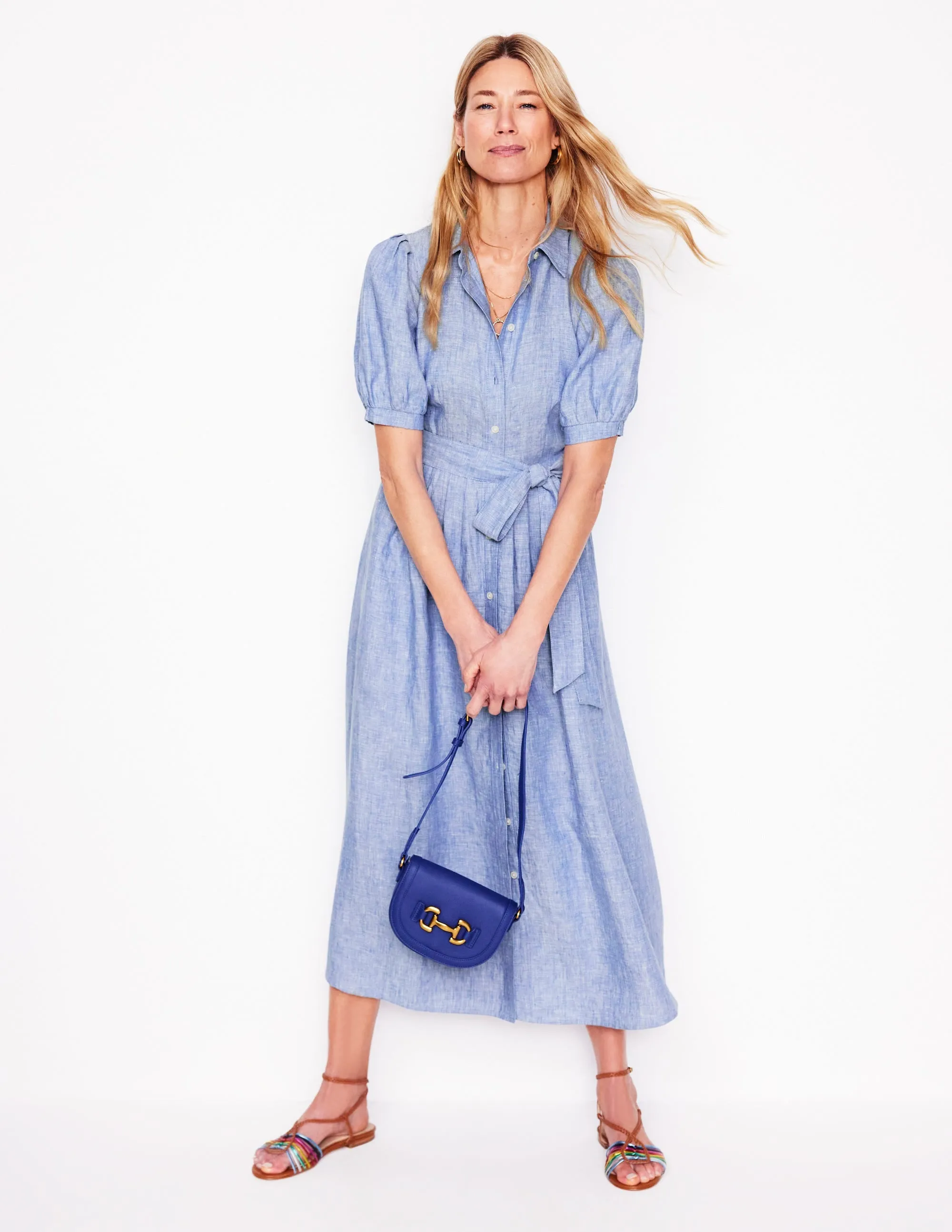 Alexa Linen Maxi Shirt Dress-Grey Blue Chambray