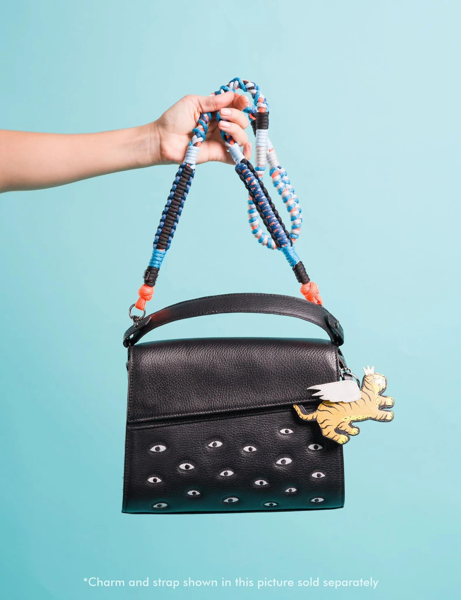 Anastasio Medium Crossbody Handbag Black Leather - All Over Eyes Embroidery