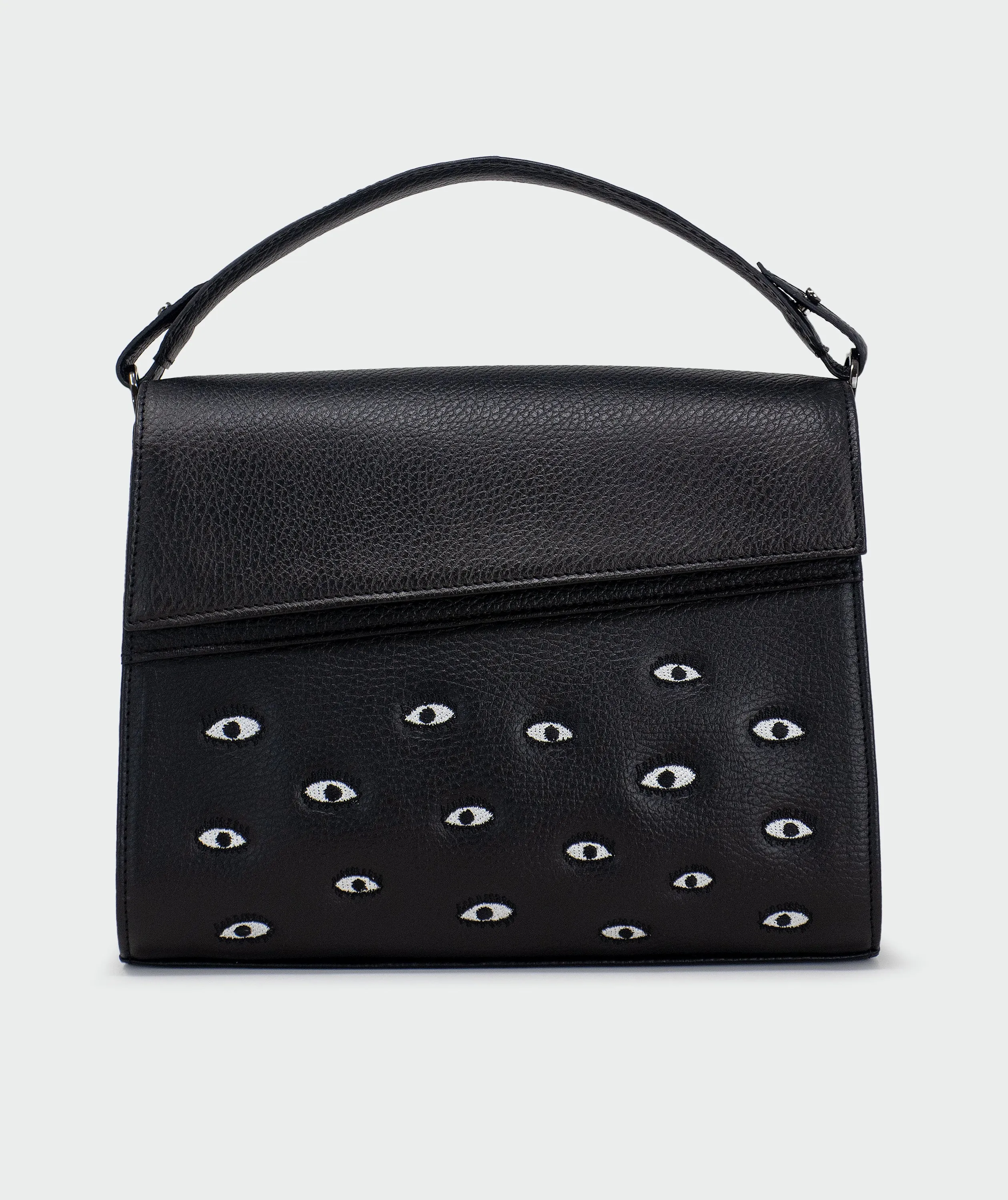 Anastasio Medium Crossbody Handbag Black Leather - All Over Eyes Embroidery