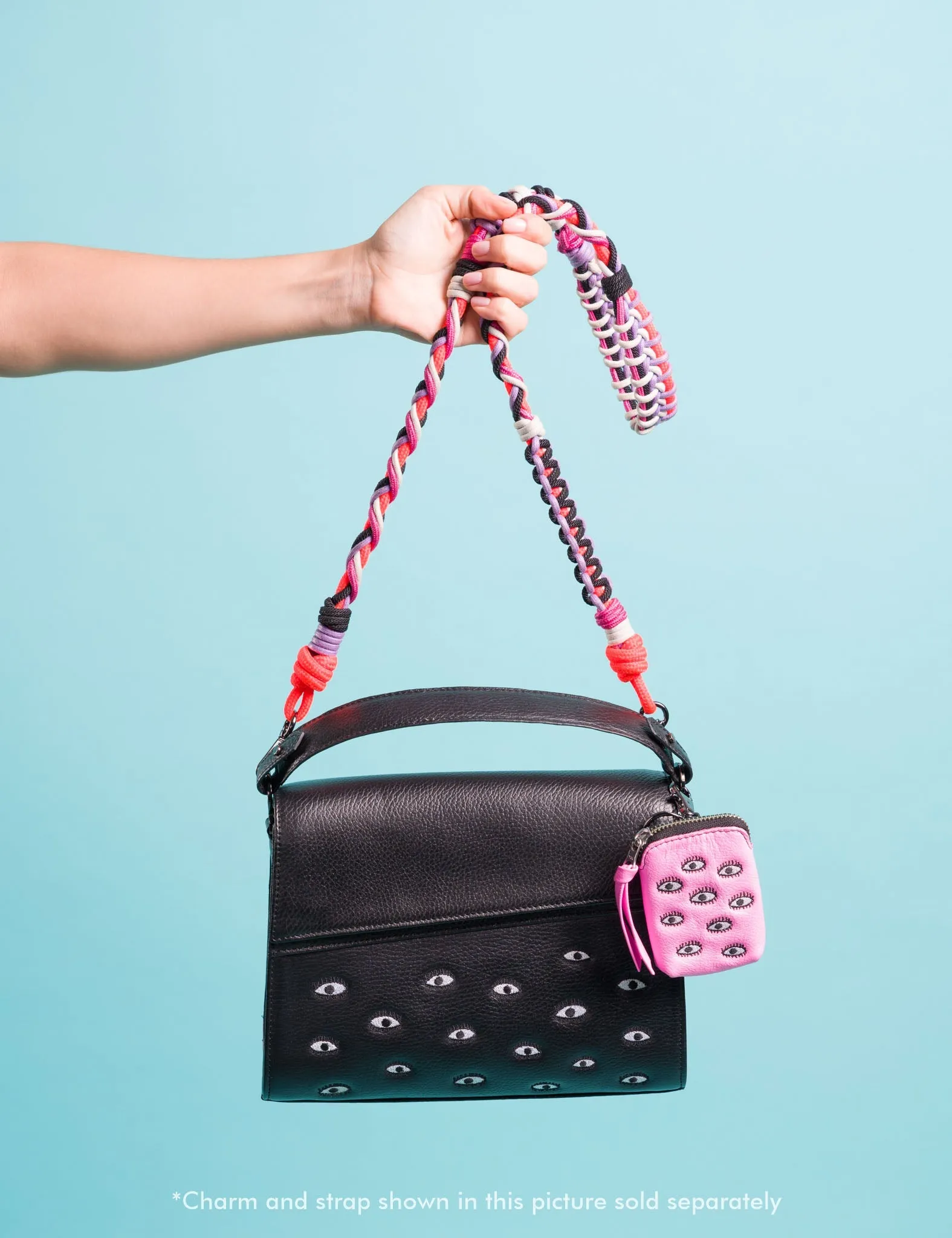 Anastasio Medium Crossbody Handbag Black Leather - All Over Eyes Embroidery