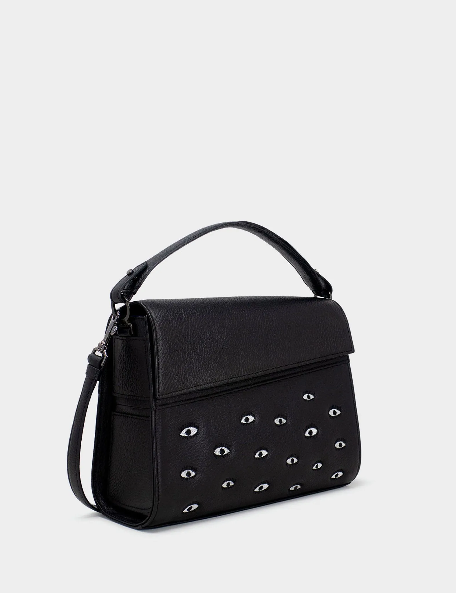 Anastasio Medium Crossbody Handbag Black Leather - All Over Eyes Embroidery
