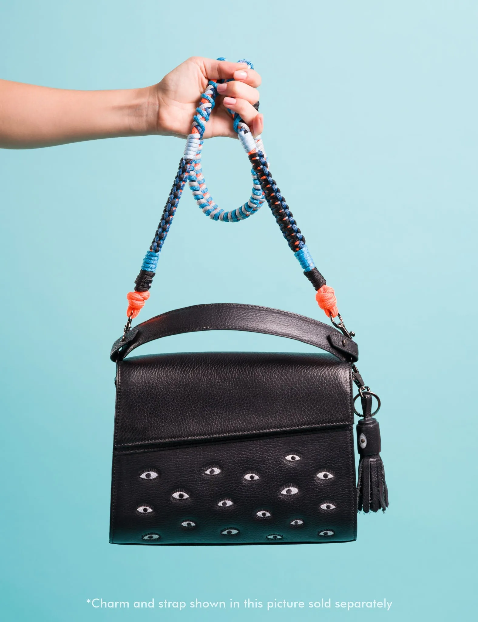 Anastasio Medium Crossbody Handbag Black Leather - All Over Eyes Embroidery