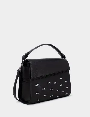 Anastasio Medium Crossbody Handbag Black Leather - All Over Eyes Embroidery