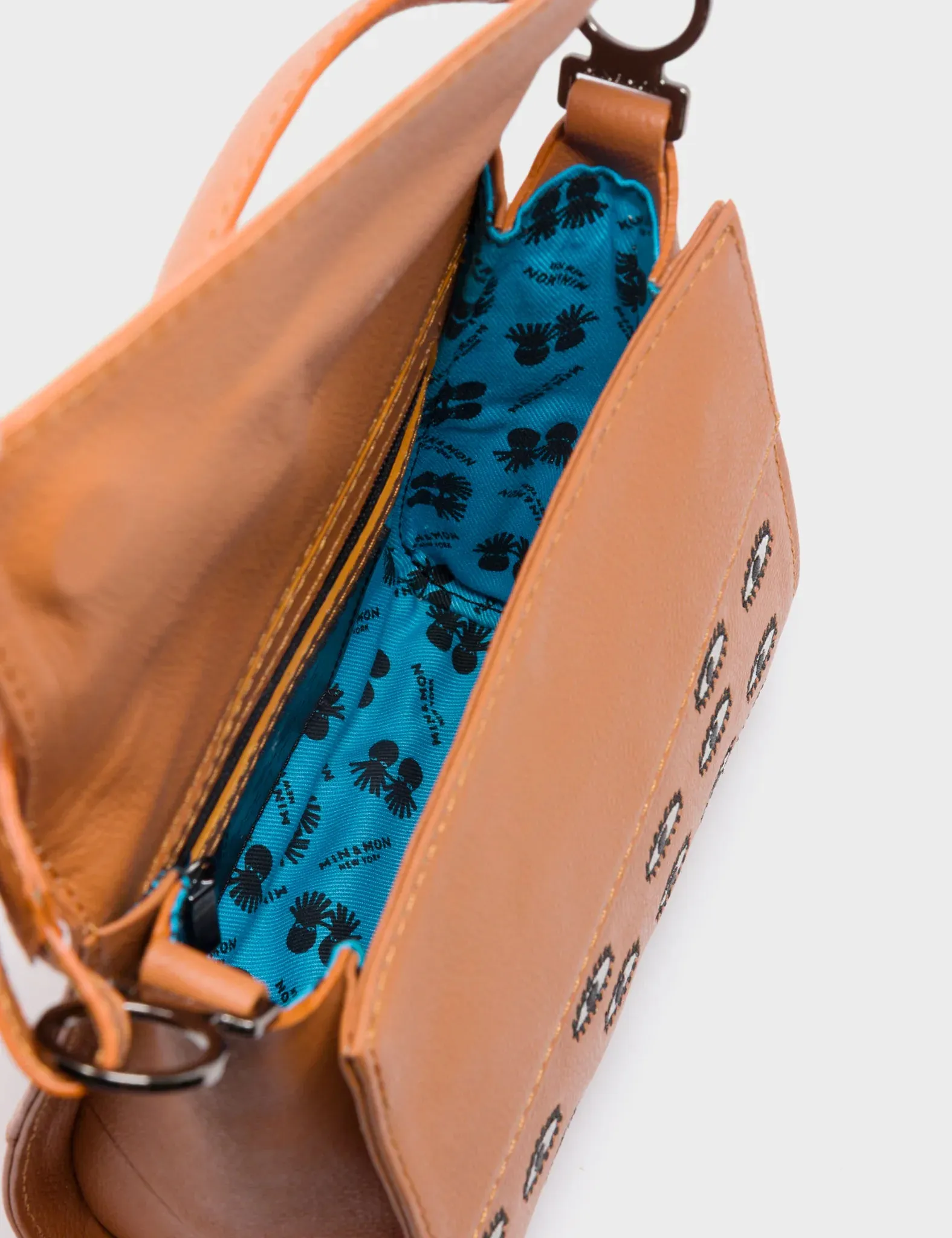 Anastasio Micro Crossbody Handbag Caramel Leather - All Over Eyes Embroidery