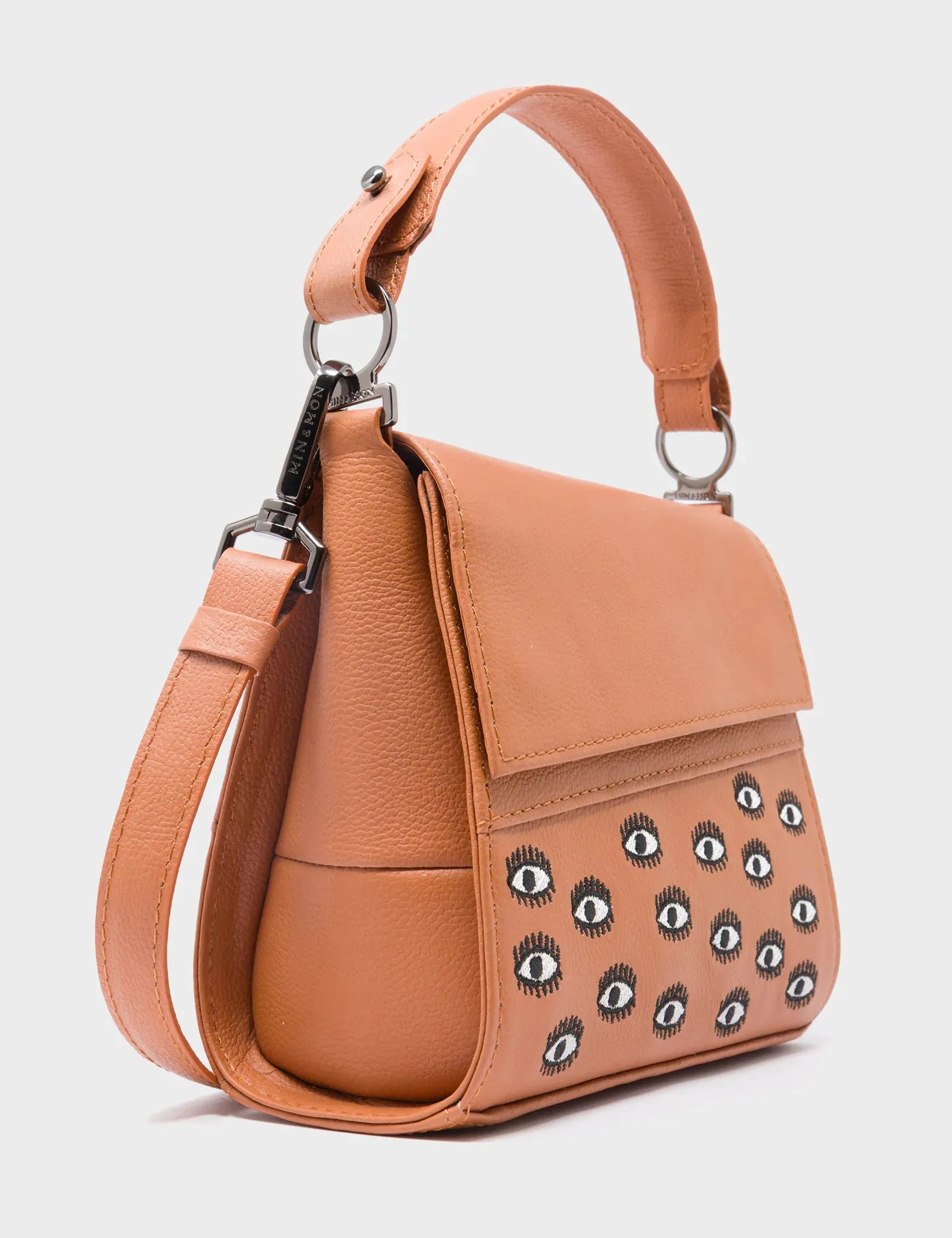 Anastasio Micro Crossbody Handbag Caramel Leather - All Over Eyes Embroidery