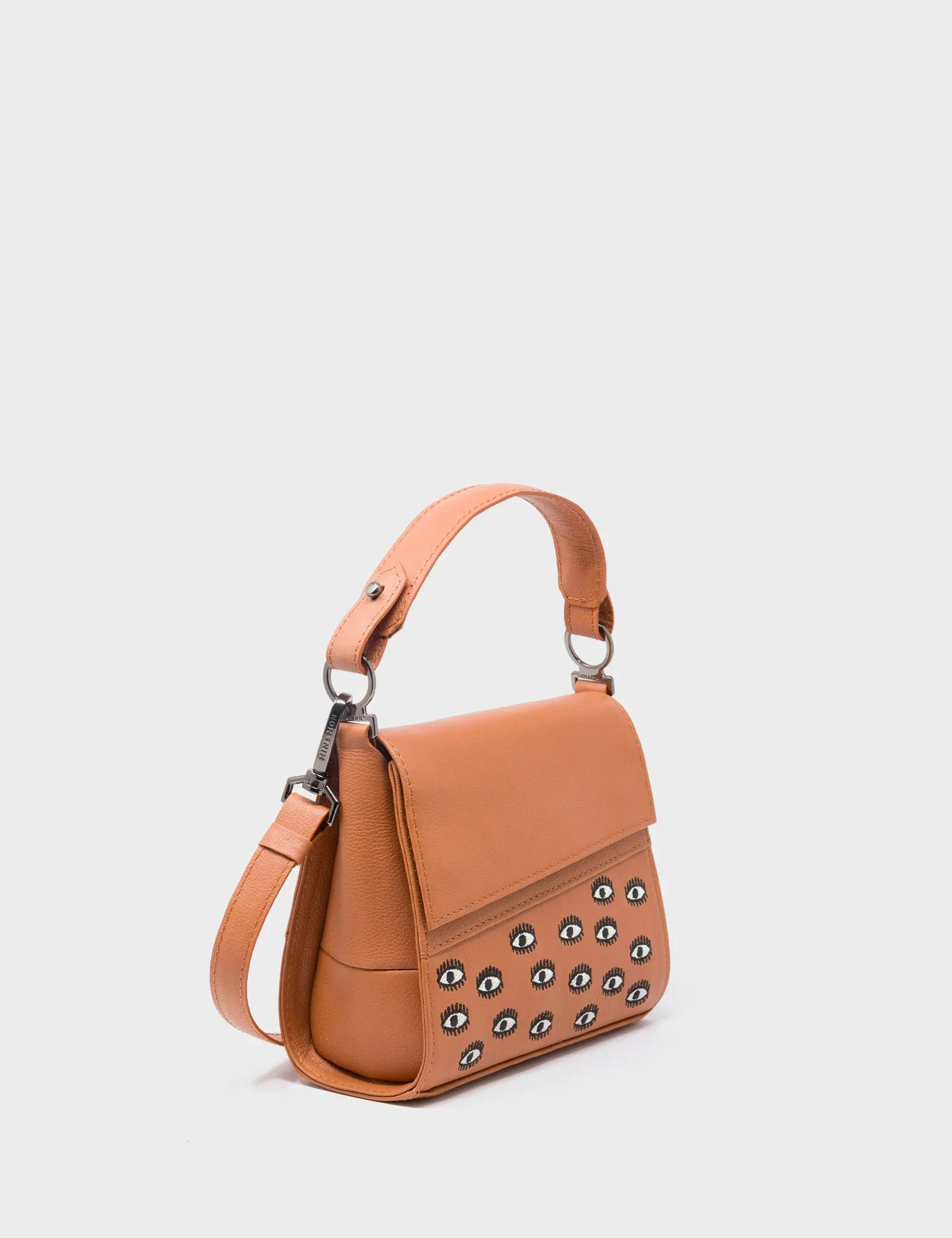 Anastasio Micro Crossbody Handbag Caramel Leather - All Over Eyes Embroidery