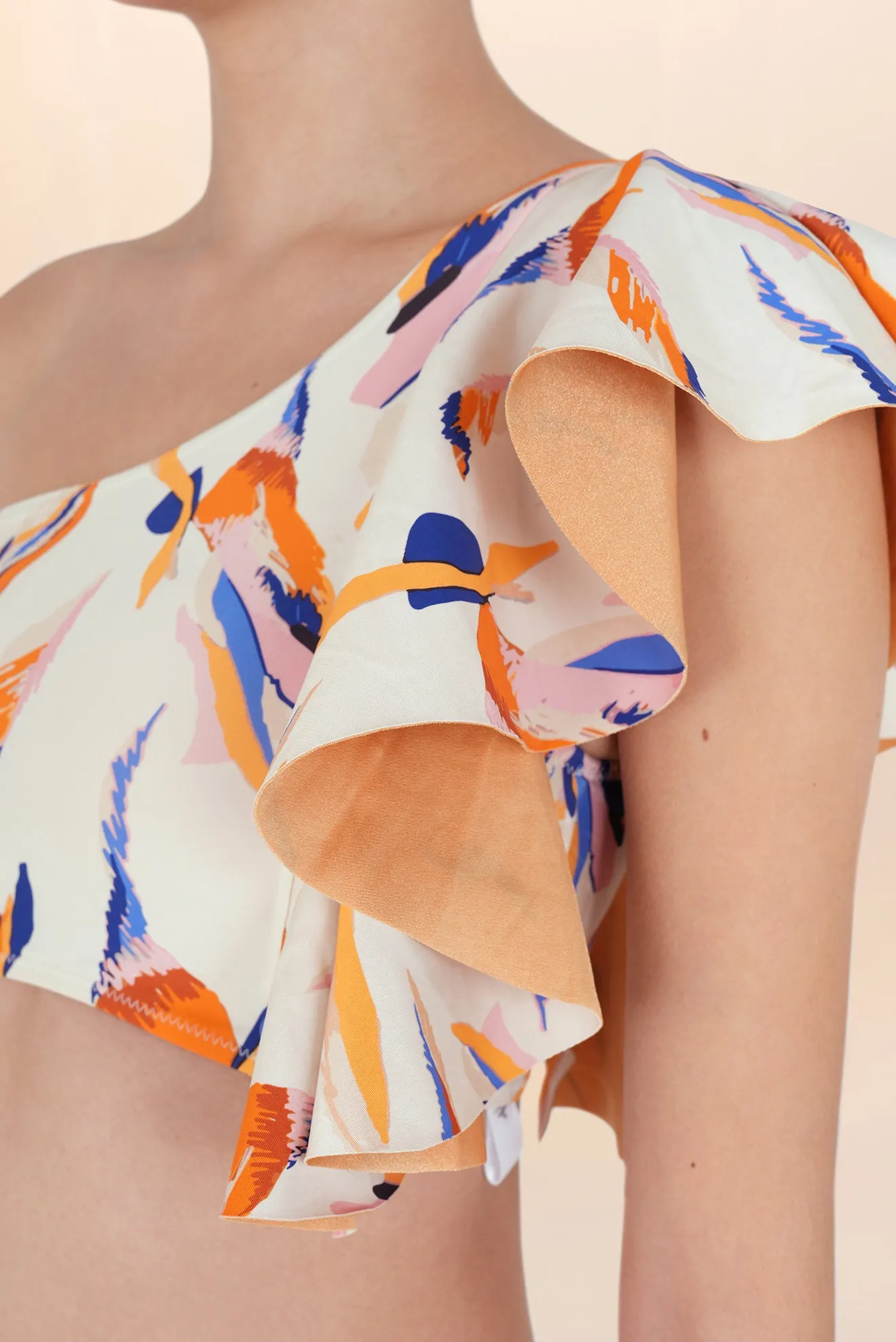 Calais Asymmetrical Ruffle Bikini Top