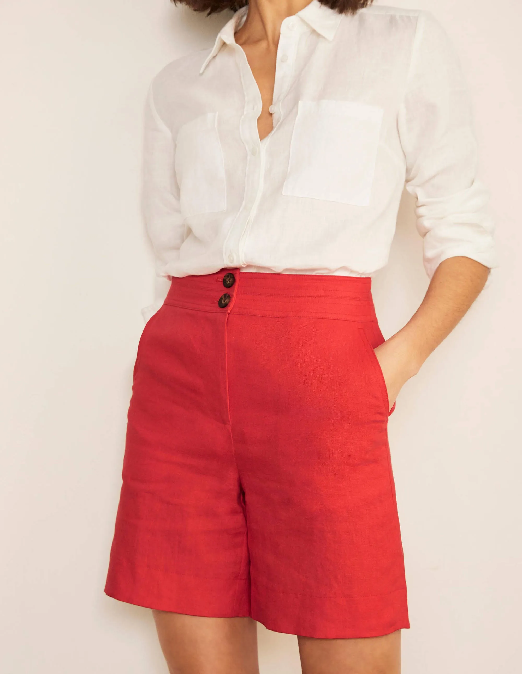 Cornwall Linen Shorts-Cherry Red