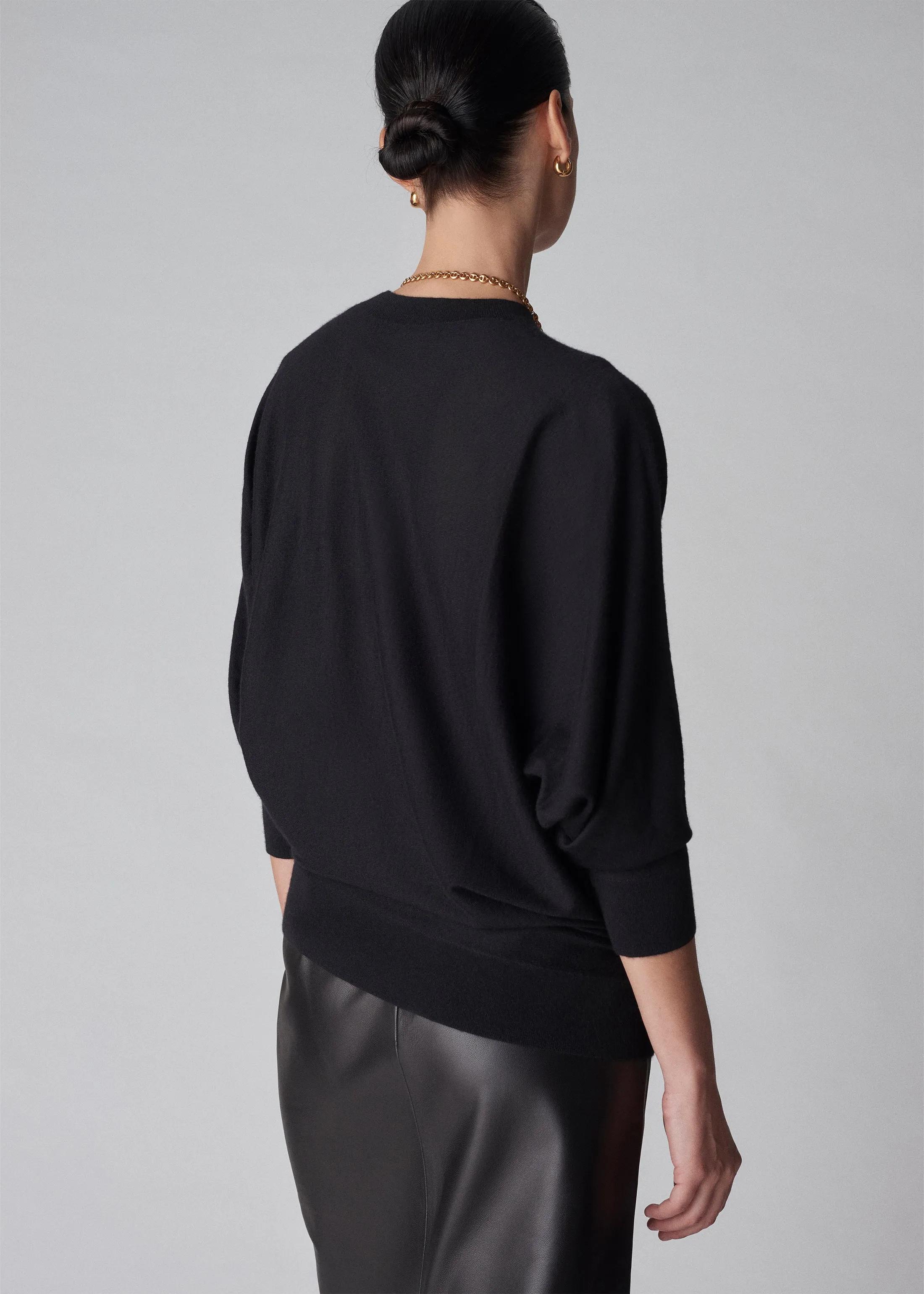 Draped Knit Top in Fine Cashmere - Black