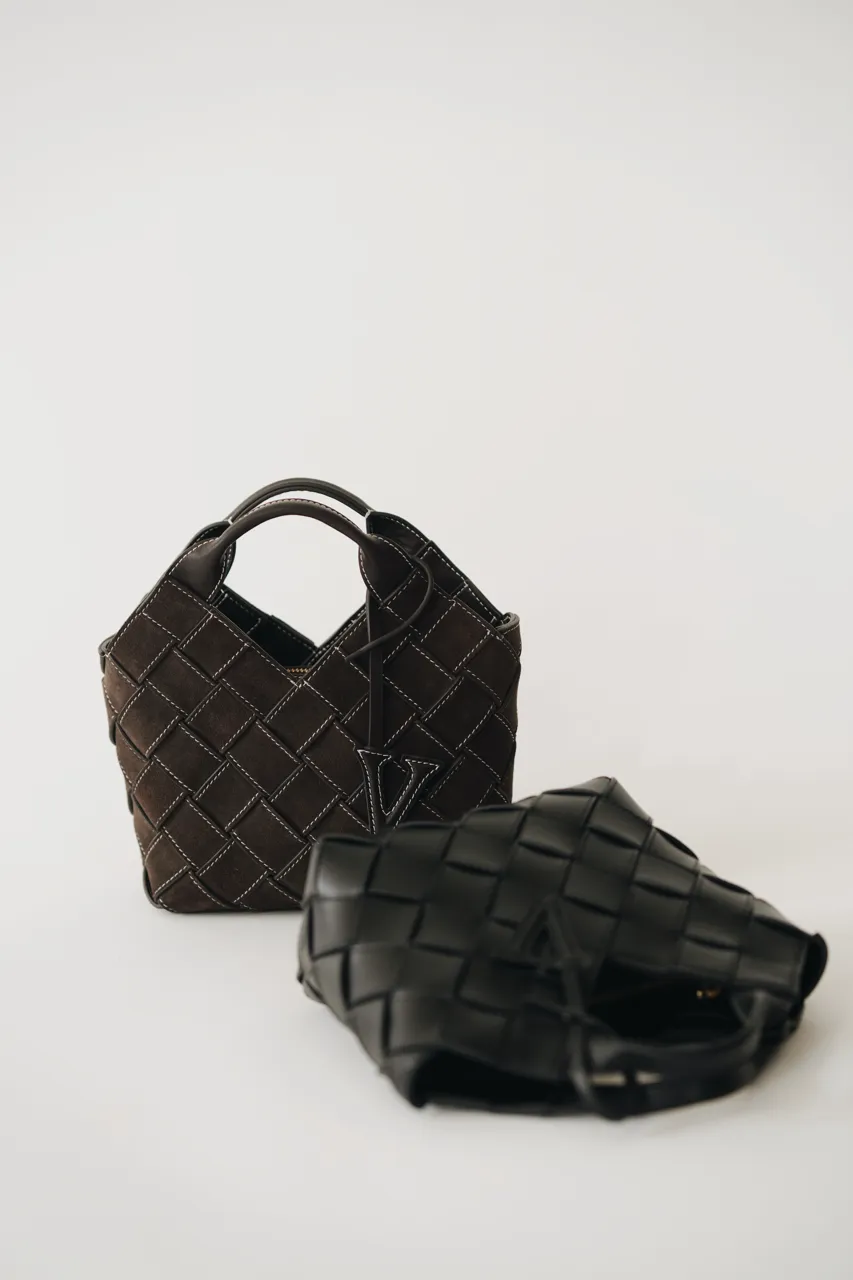 Espresso Suede Woven Basket Bag