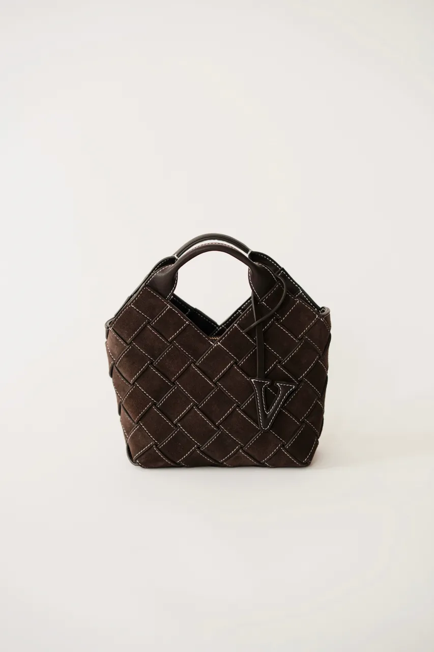 Espresso Suede Woven Basket Bag