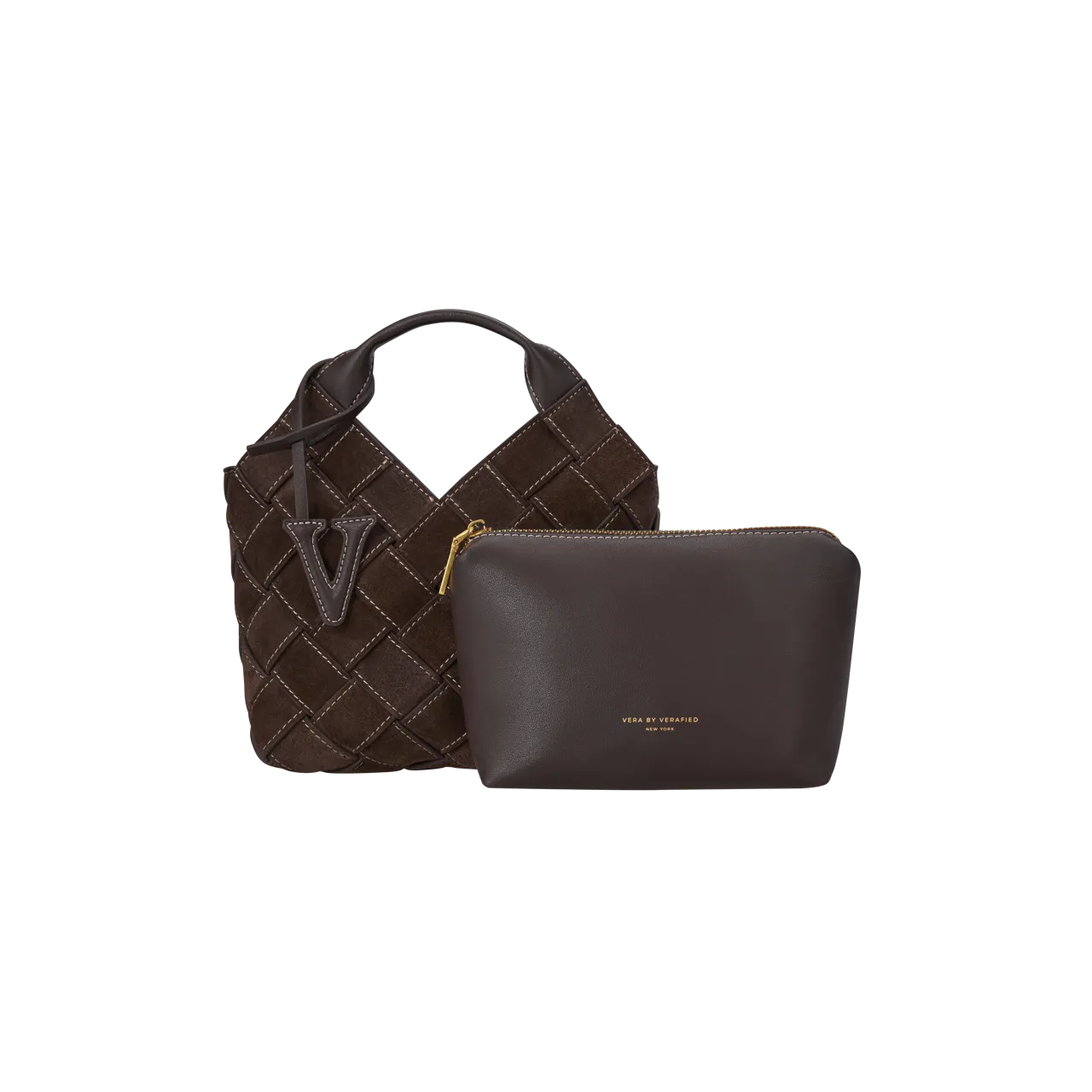 Espresso Suede Woven Basket Bag