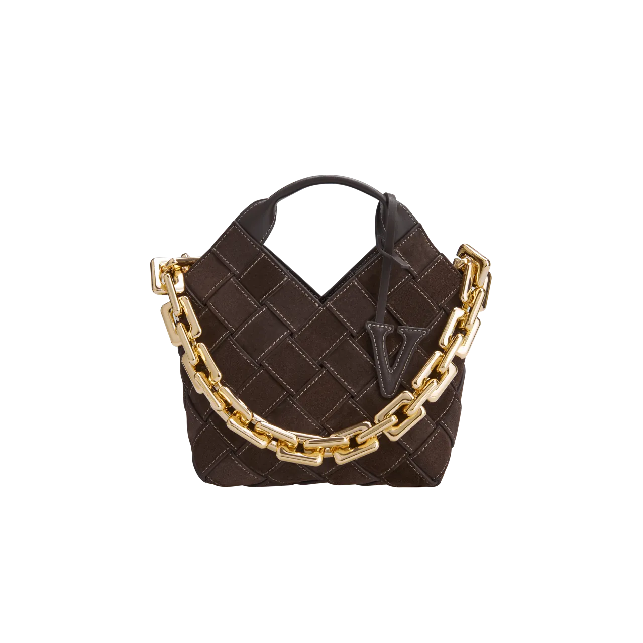 Espresso Suede Woven Basket Bag