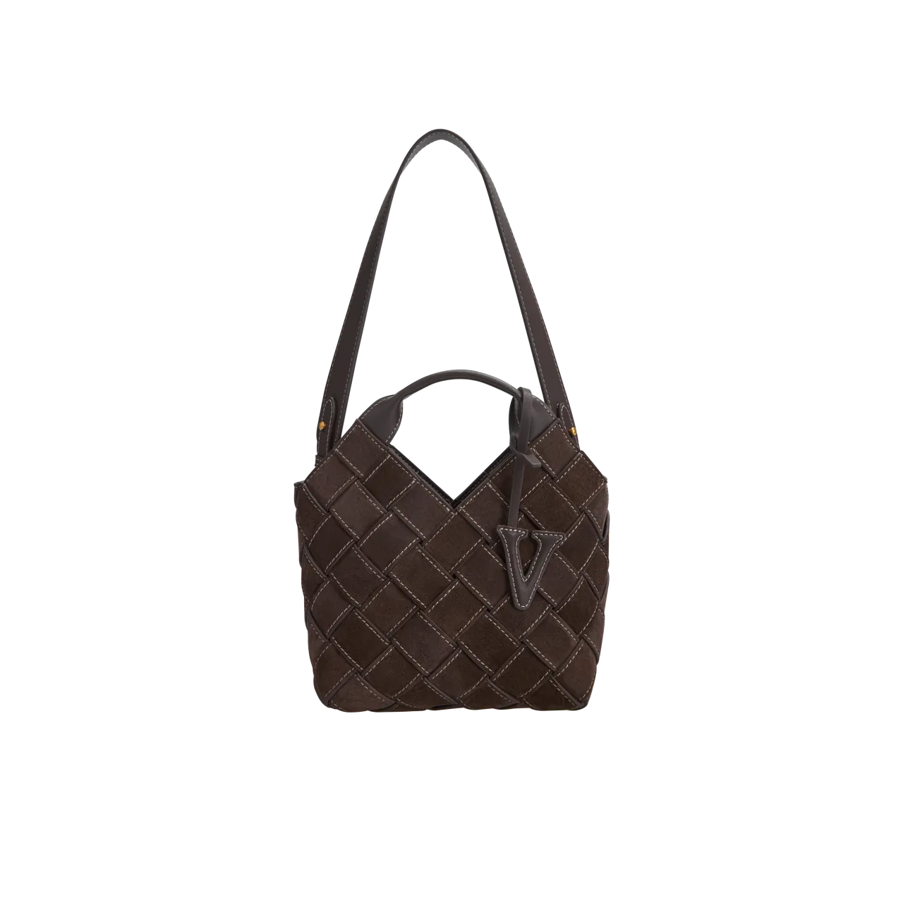 Espresso Suede Woven Basket Bag