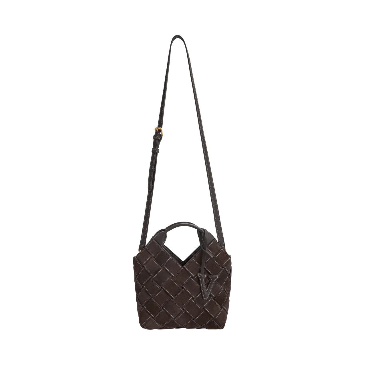 Espresso Suede Woven Basket Bag
