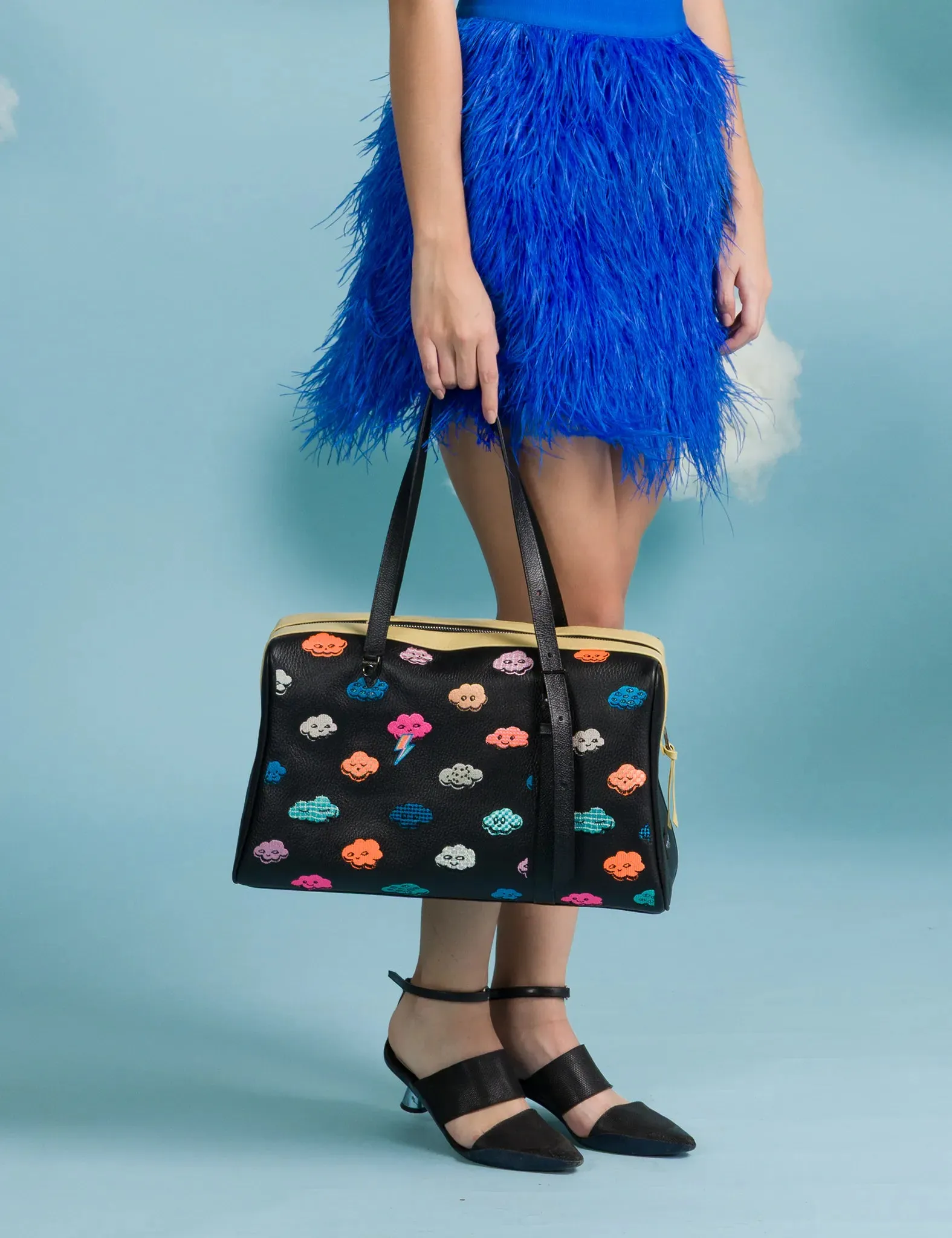 Esther Large Black Duffle Bag - Happy Clouds Design