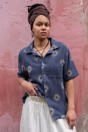 Far Afield Stachio Sol Navy Iris Embroidered Shirt