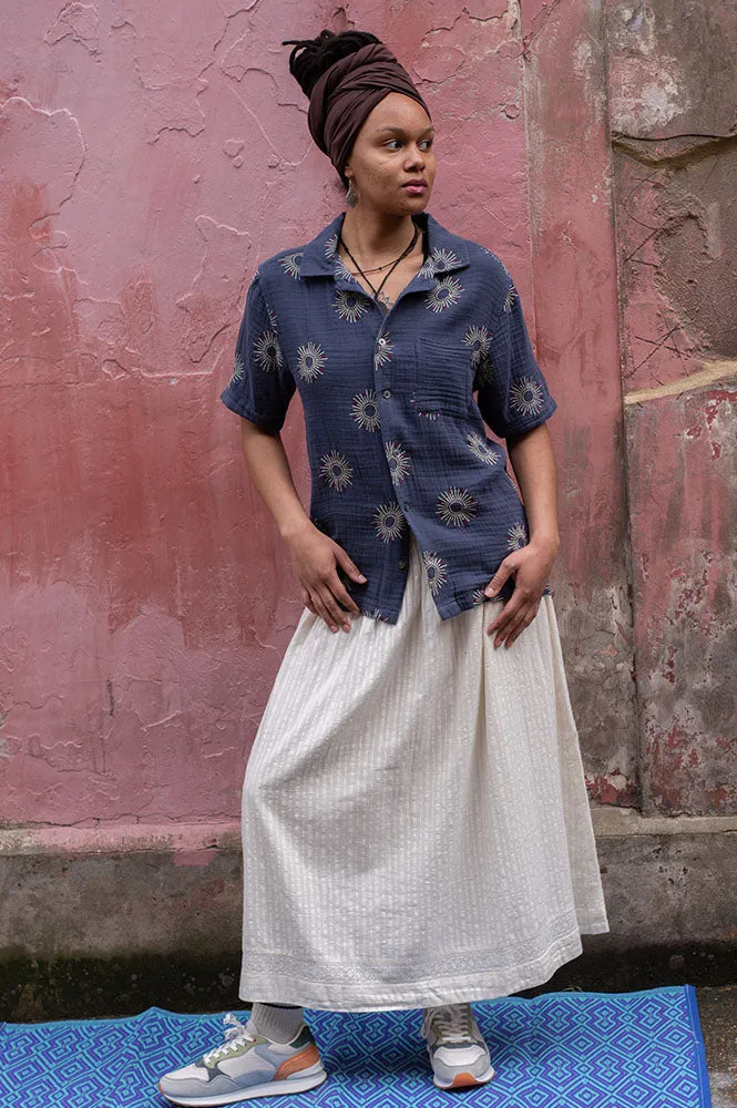 Far Afield Stachio Sol Navy Iris Embroidered Shirt