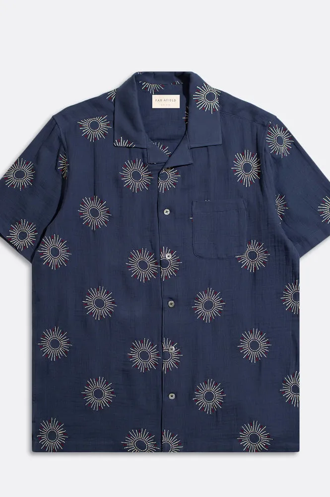 Far Afield Stachio Sol Navy Iris Embroidered Shirt