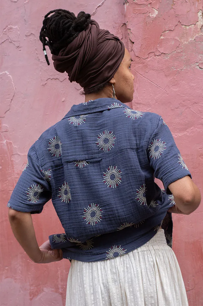 Far Afield Stachio Sol Navy Iris Embroidered Shirt