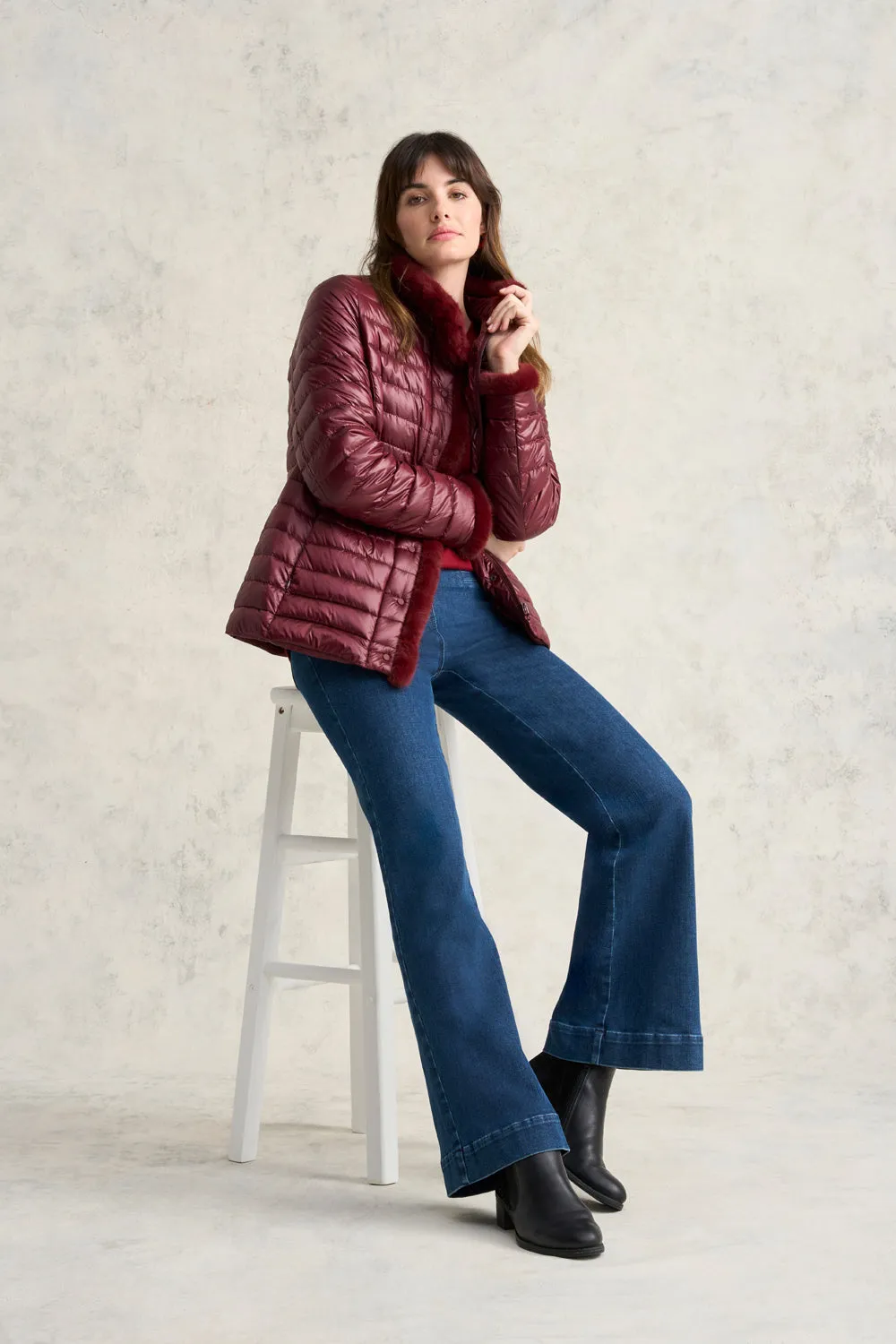 Faux Fur Trim Puffer - Garnet