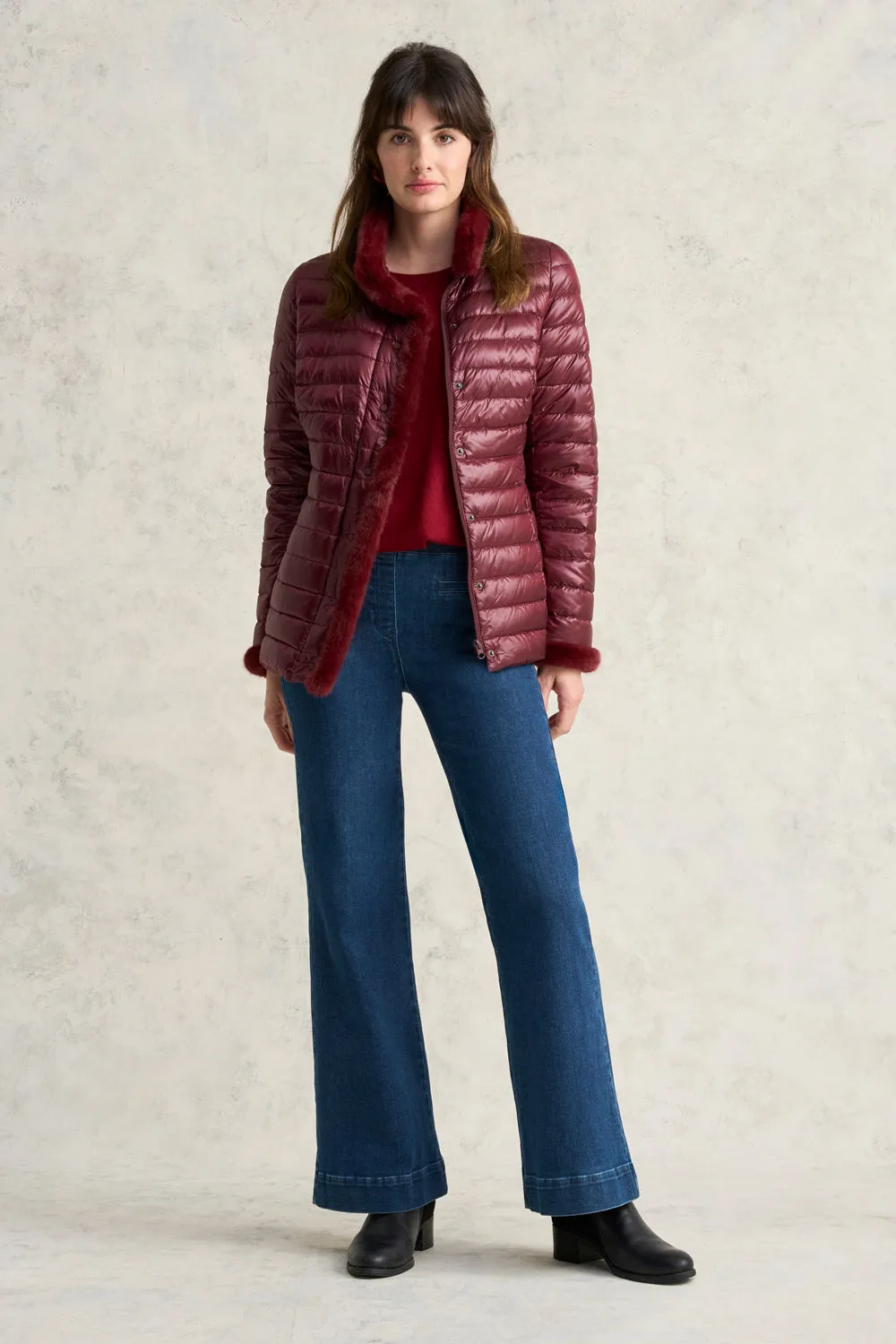 Faux Fur Trim Puffer - Garnet