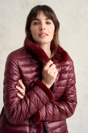 Faux Fur Trim Puffer - Garnet