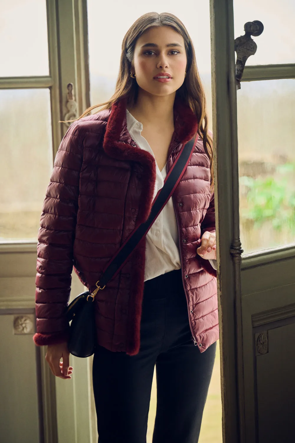 Faux Fur Trim Puffer - Garnet