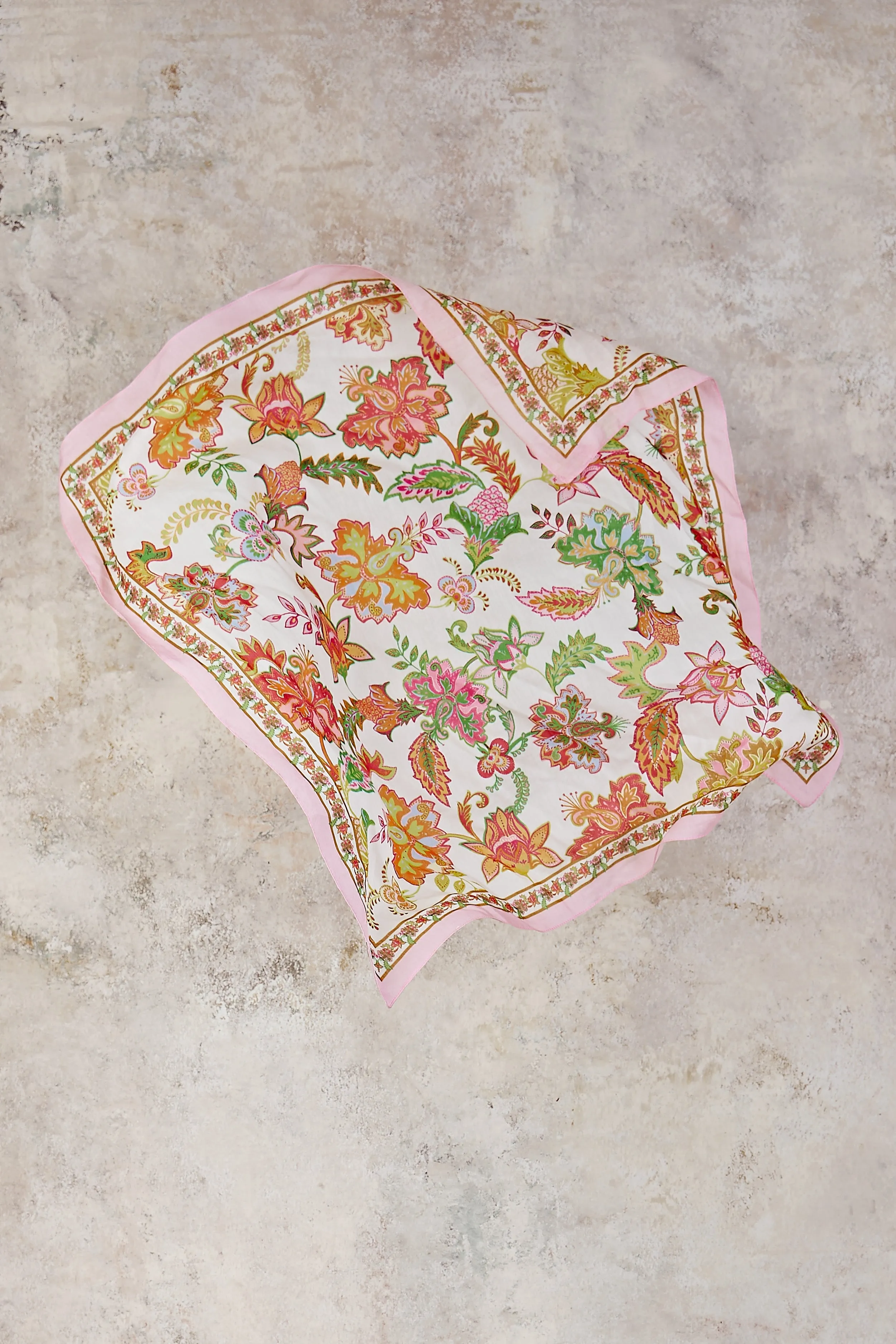 Floral White Print Silk Scarf - Multi