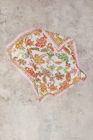 Floral White Print Silk Scarf - Multi