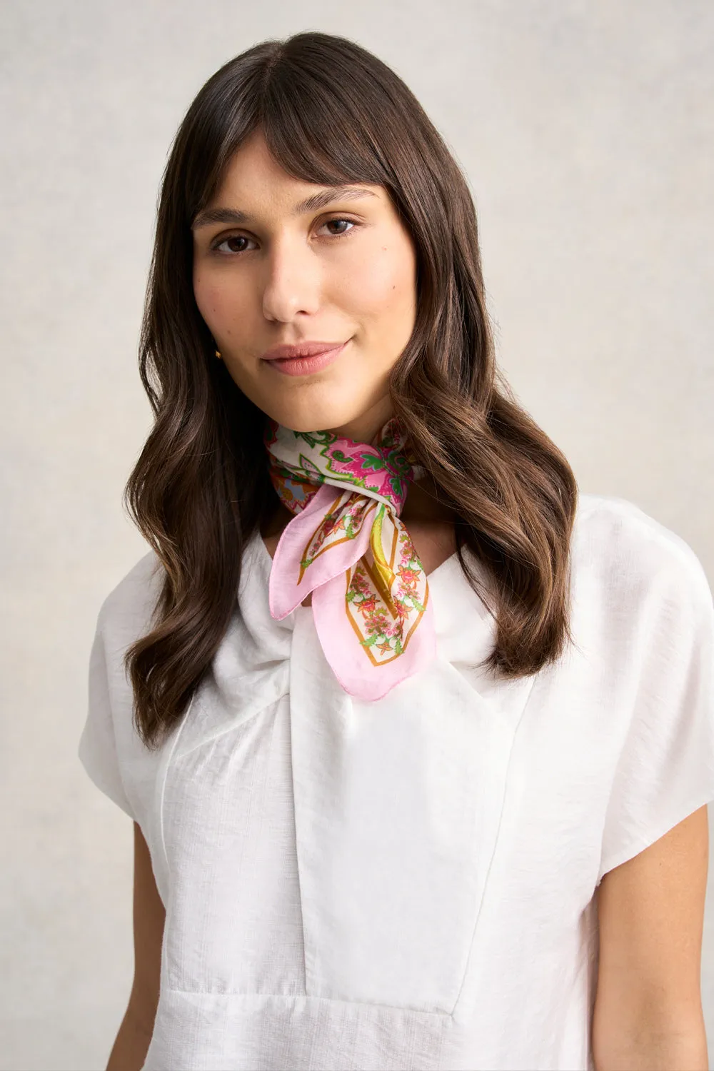 Floral White Print Silk Scarf - Multi