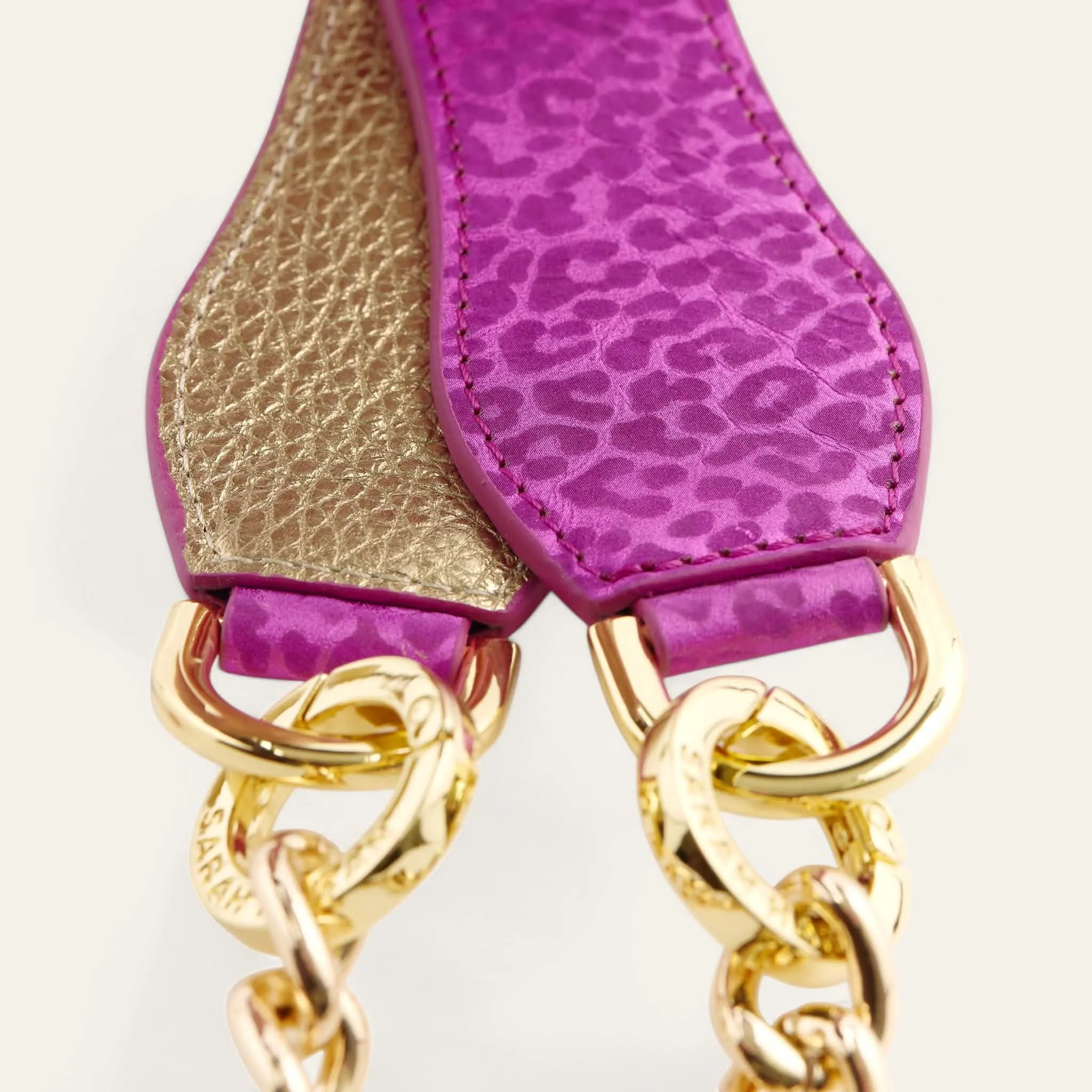 Gemini Strap | Hot Pink Leopard Shimmer Metallic Gold with Gold hardware