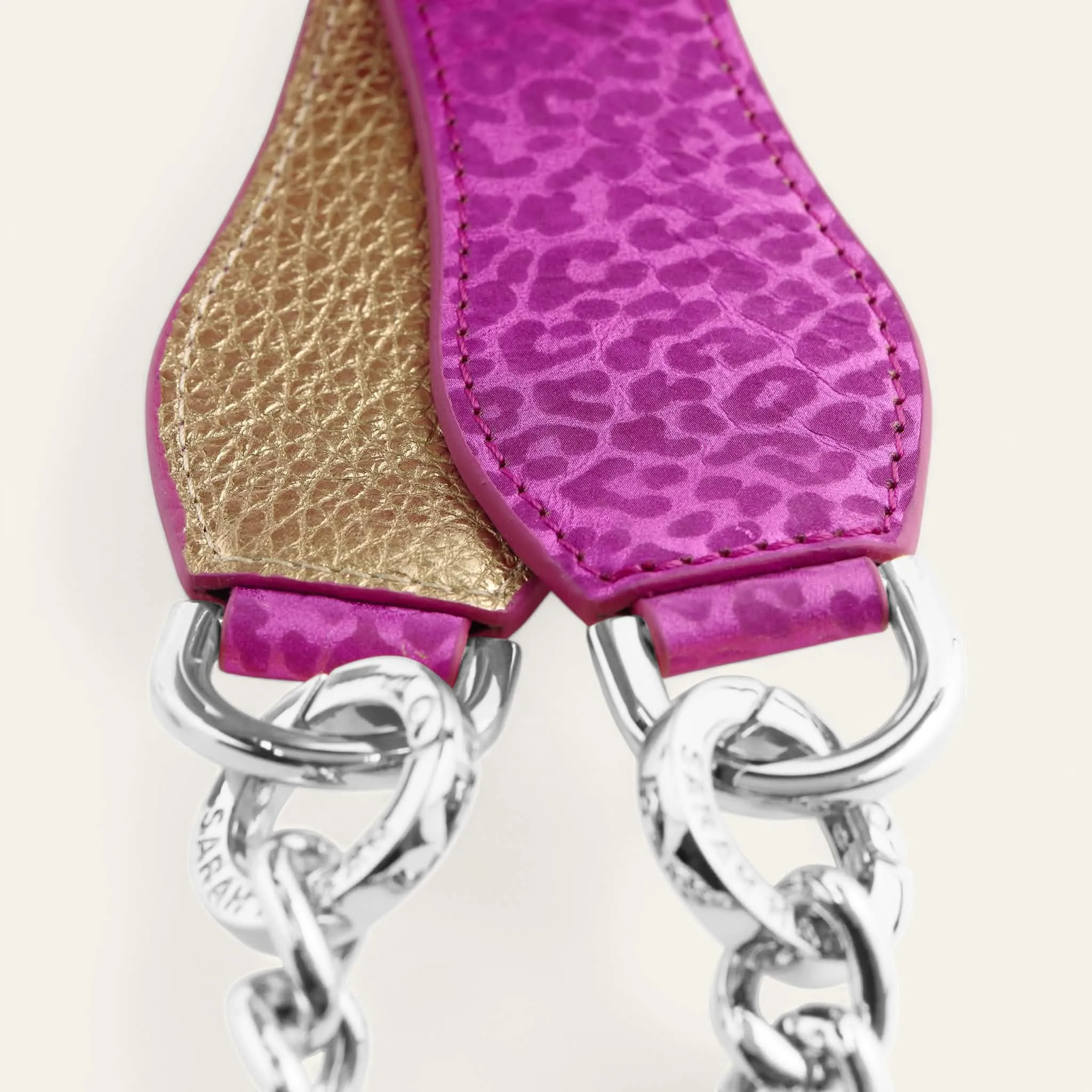 Gemini Strap | Hot Pink Leopard Shimmer Metallic Gold with Silver hardware