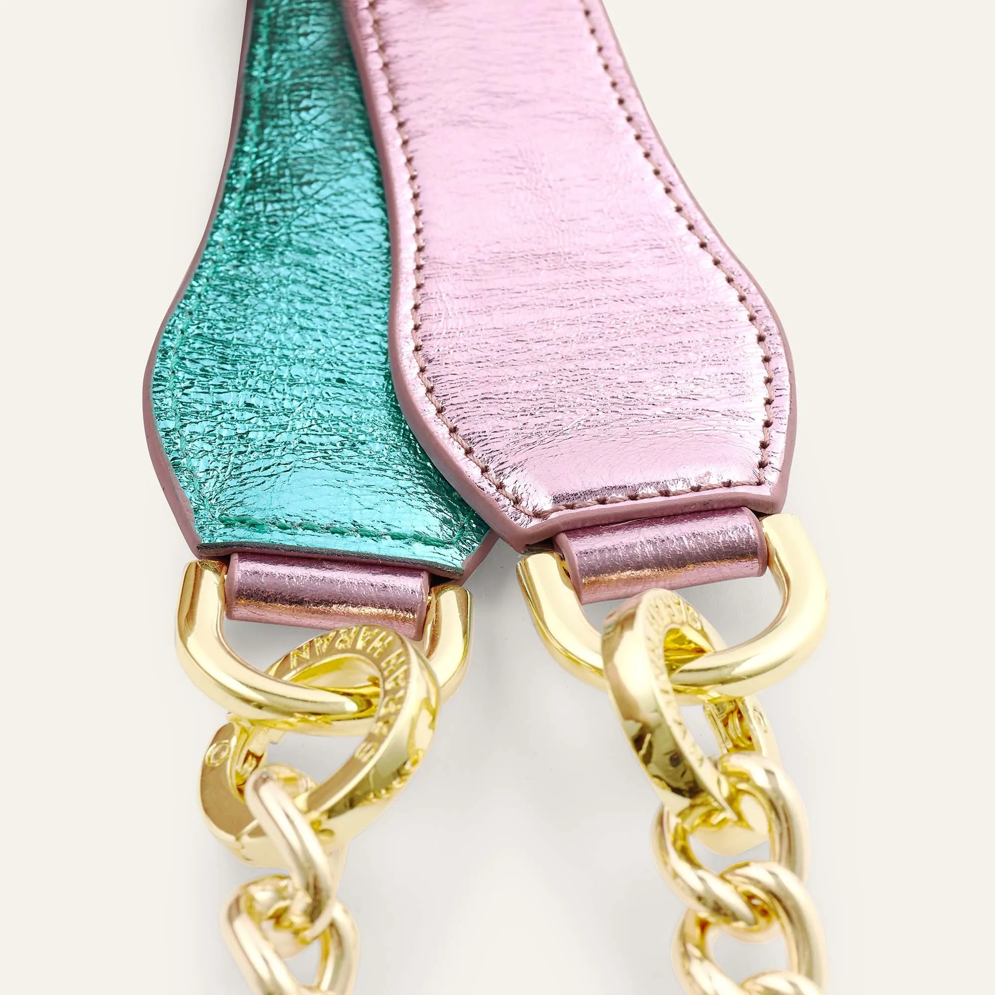 Gemini Strap | Metallic Pink Metallic Turquoise with Gold hardware