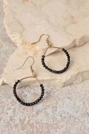 Glass Beaded Hoop Earrings - Black