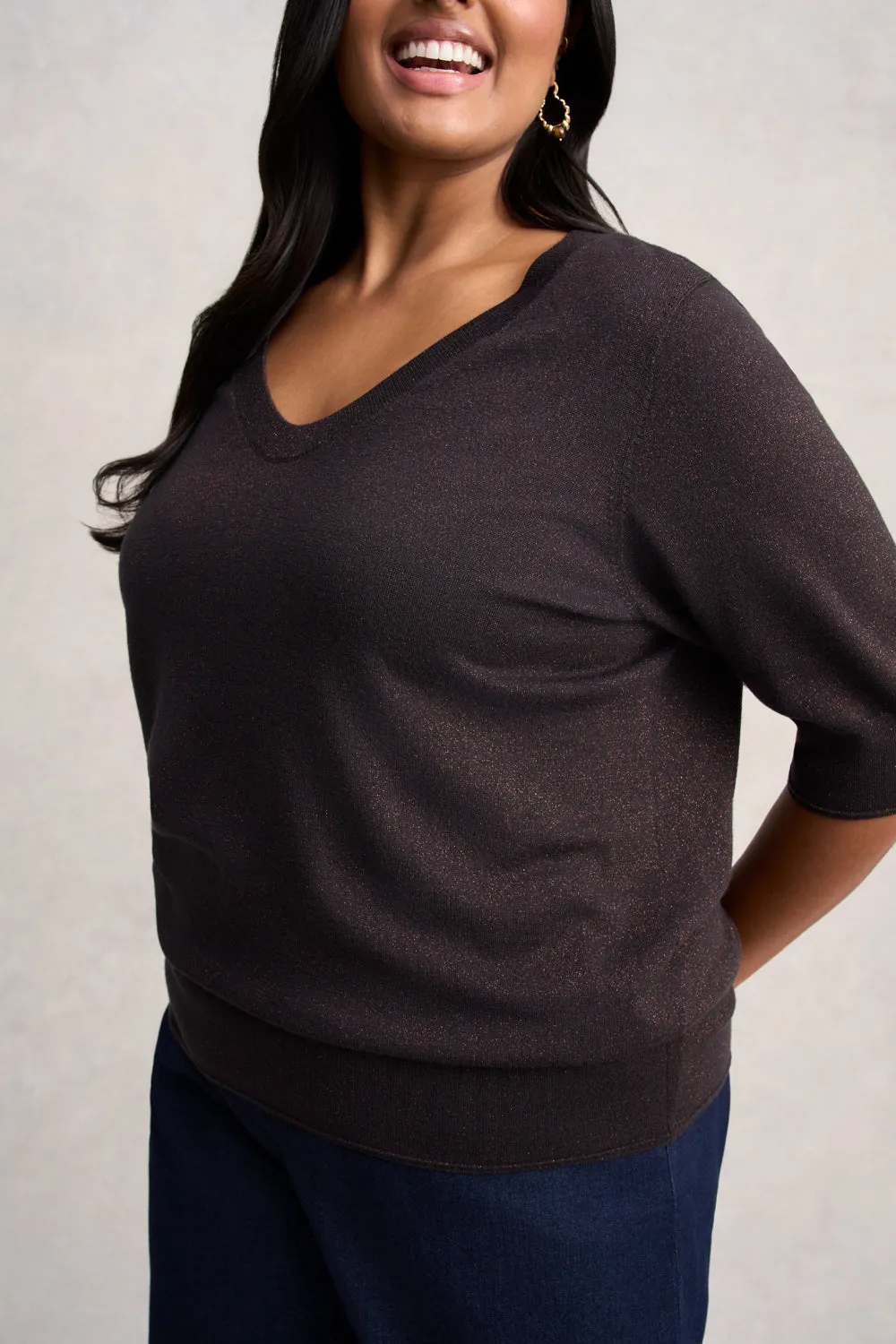 Half Sleeve Wool Knit - Chocolate Glitter