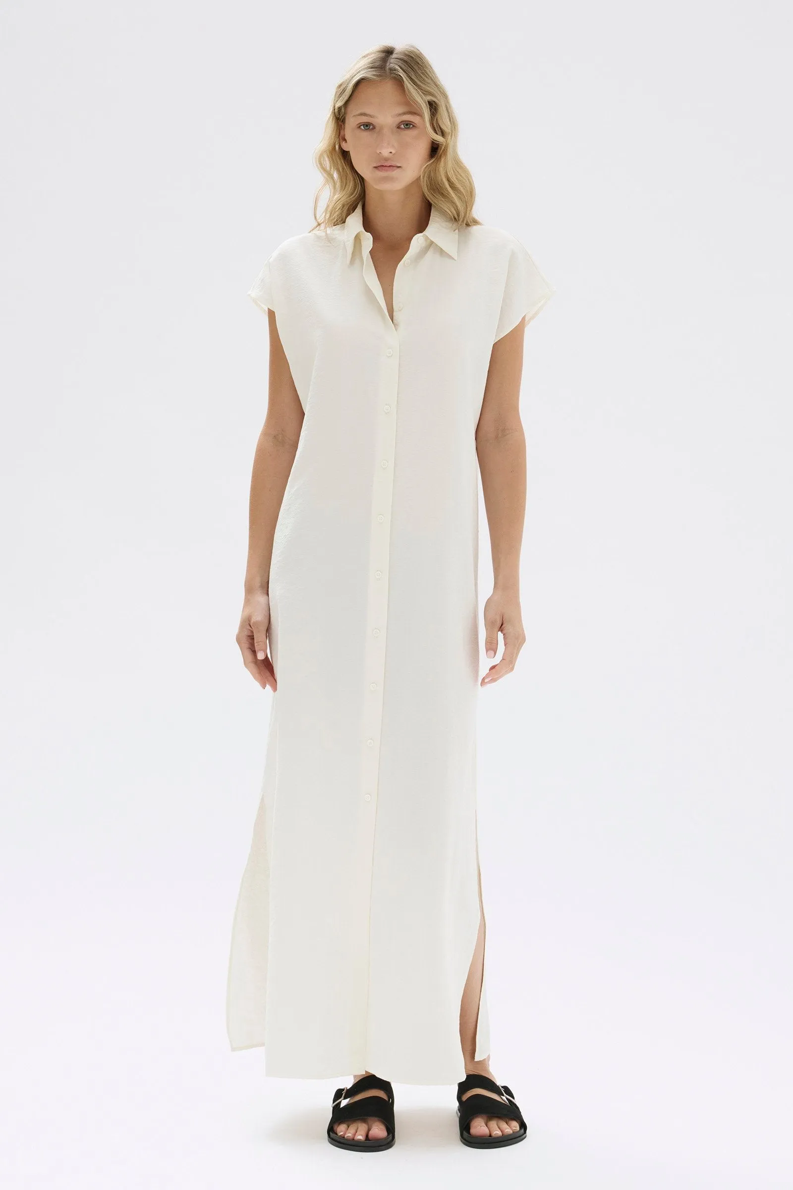 Heather Silk Maxi Shirt Dress