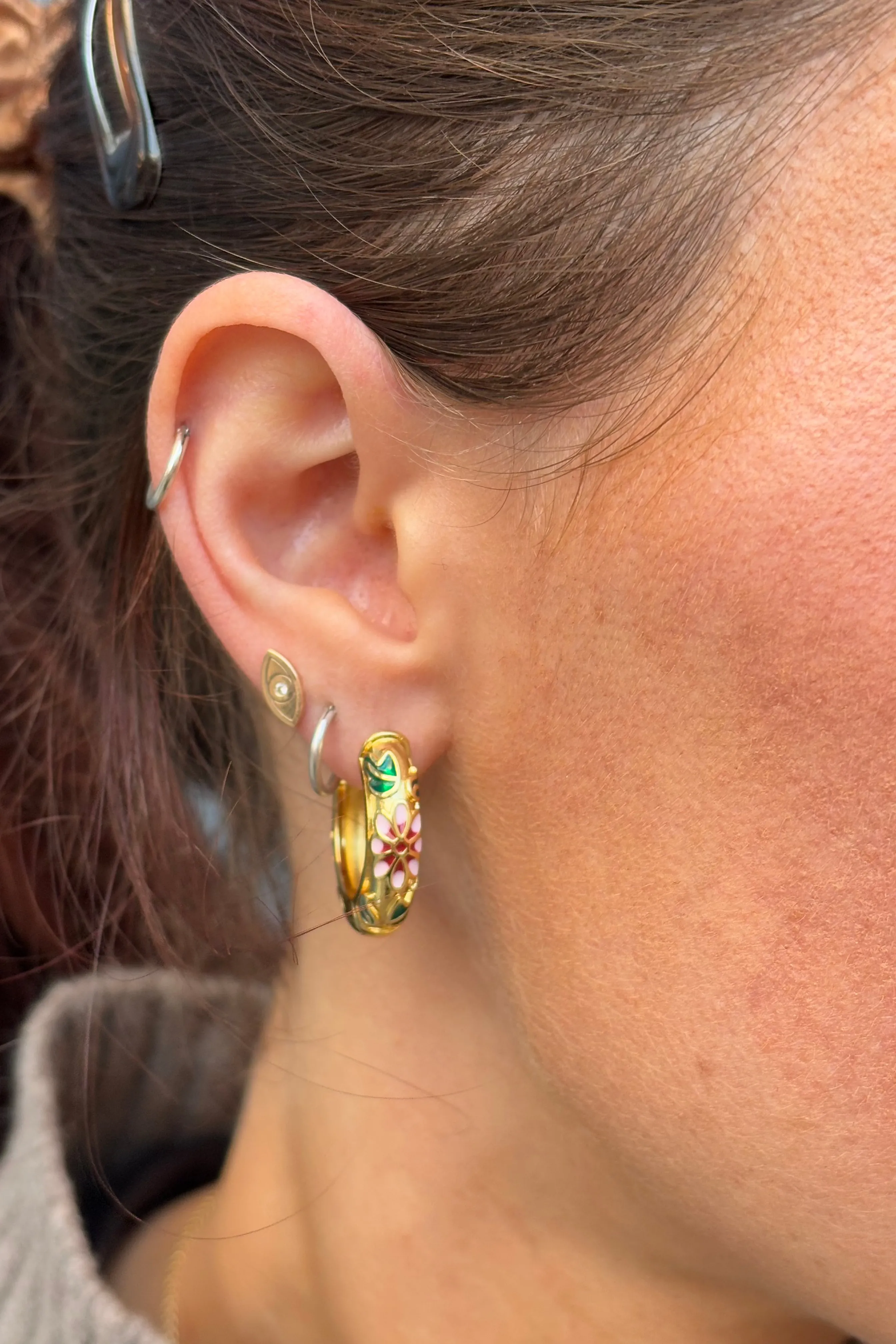 L.A. Pink Floral Enamel Hoop Earrings
