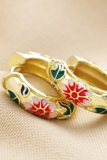 L.A. Pink Floral Enamel Hoop Earrings