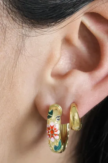 L.A. Pink Floral Enamel Hoop Earrings