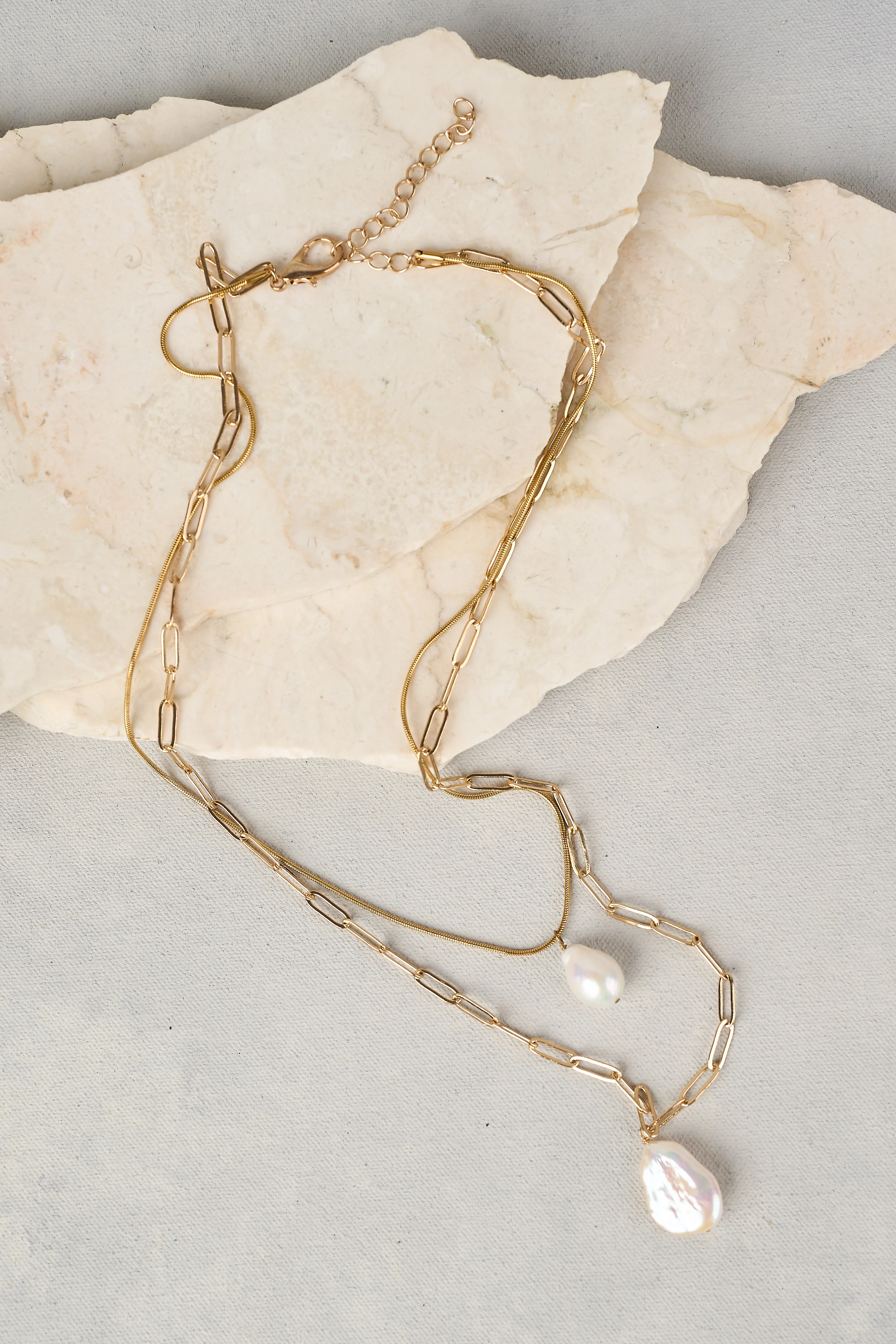 Layered Pearl Necklace - Gold