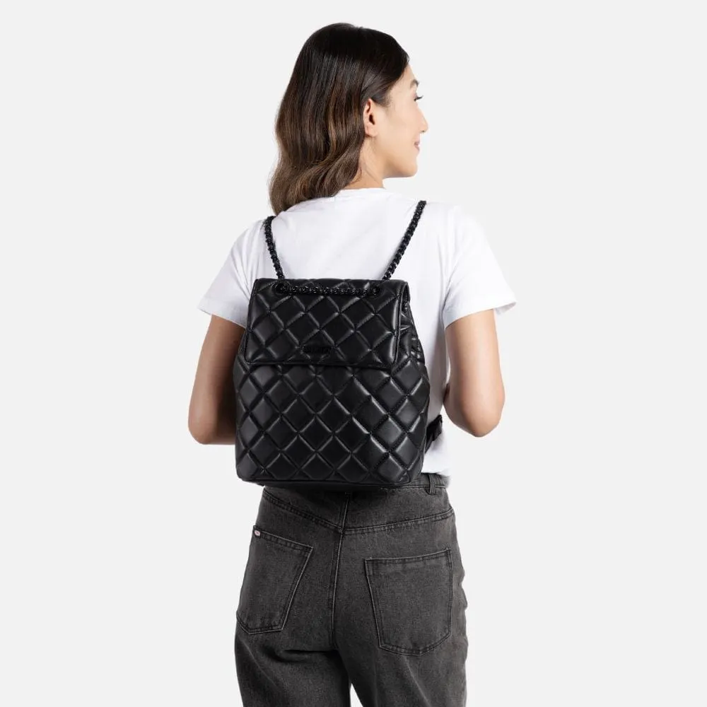 Le Sadie - Sac à dos 2-en-1 matelassé en cuir vegan noir