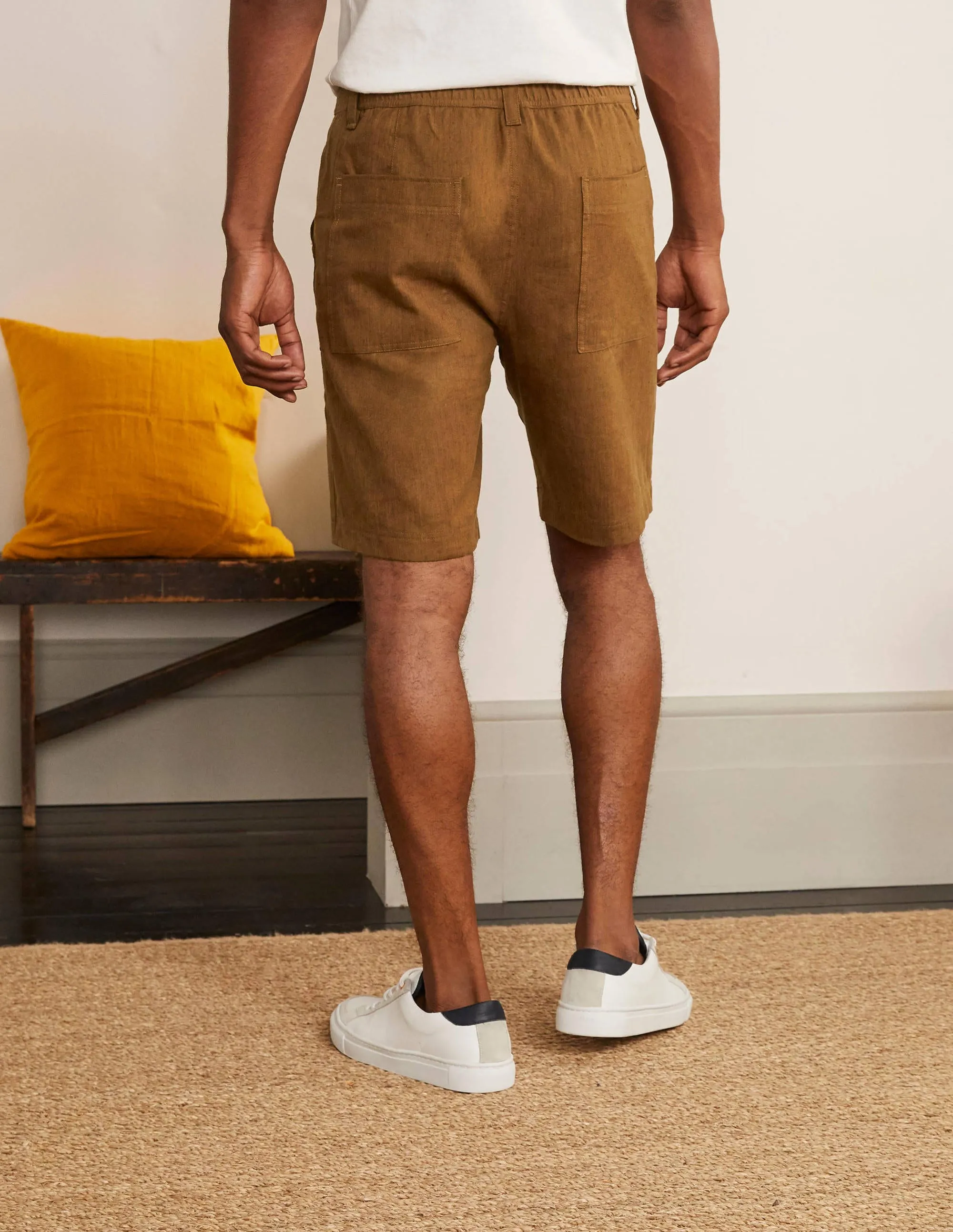 Linen Blend Easy Shorts-Toast