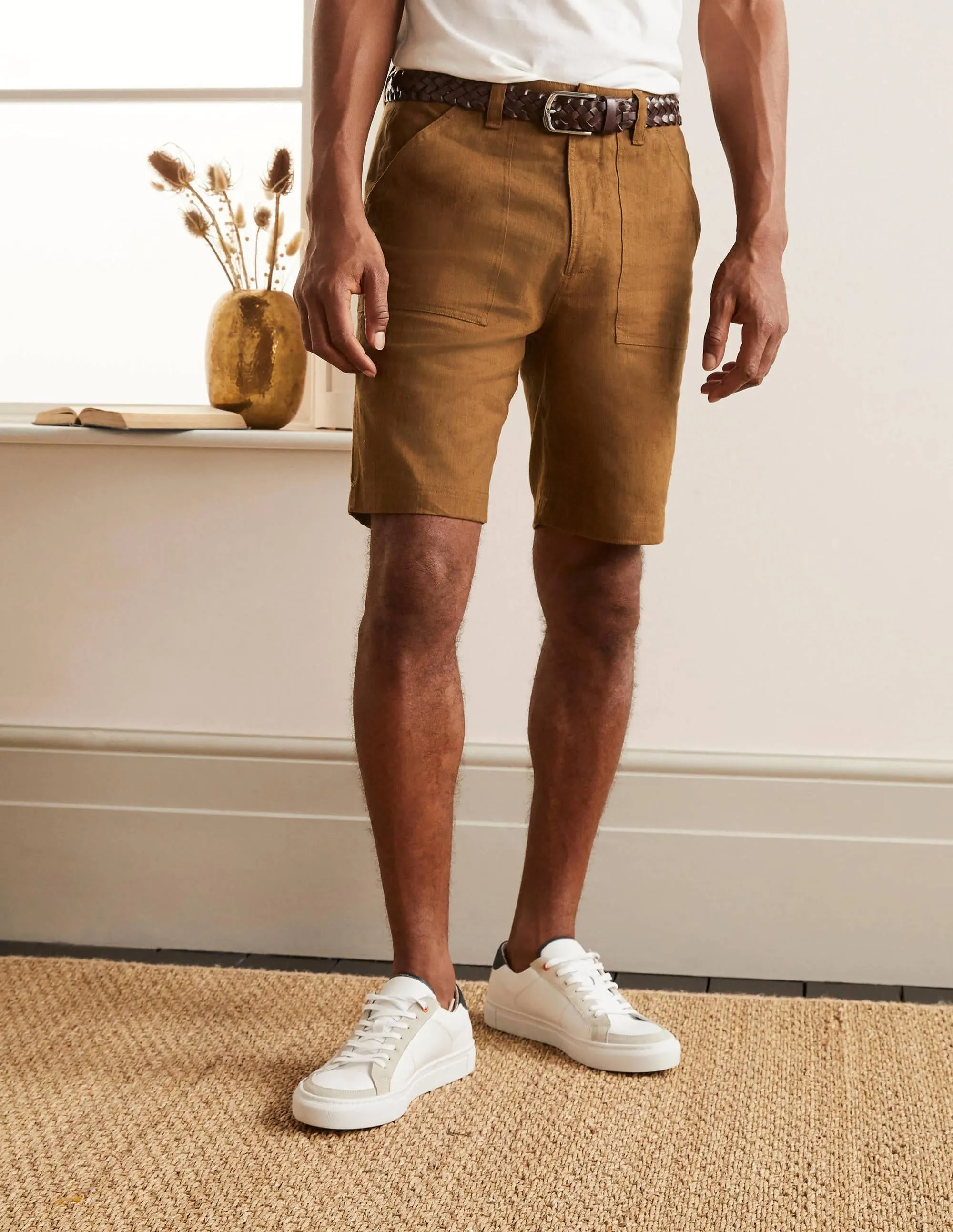 Linen Blend Easy Shorts-Toast