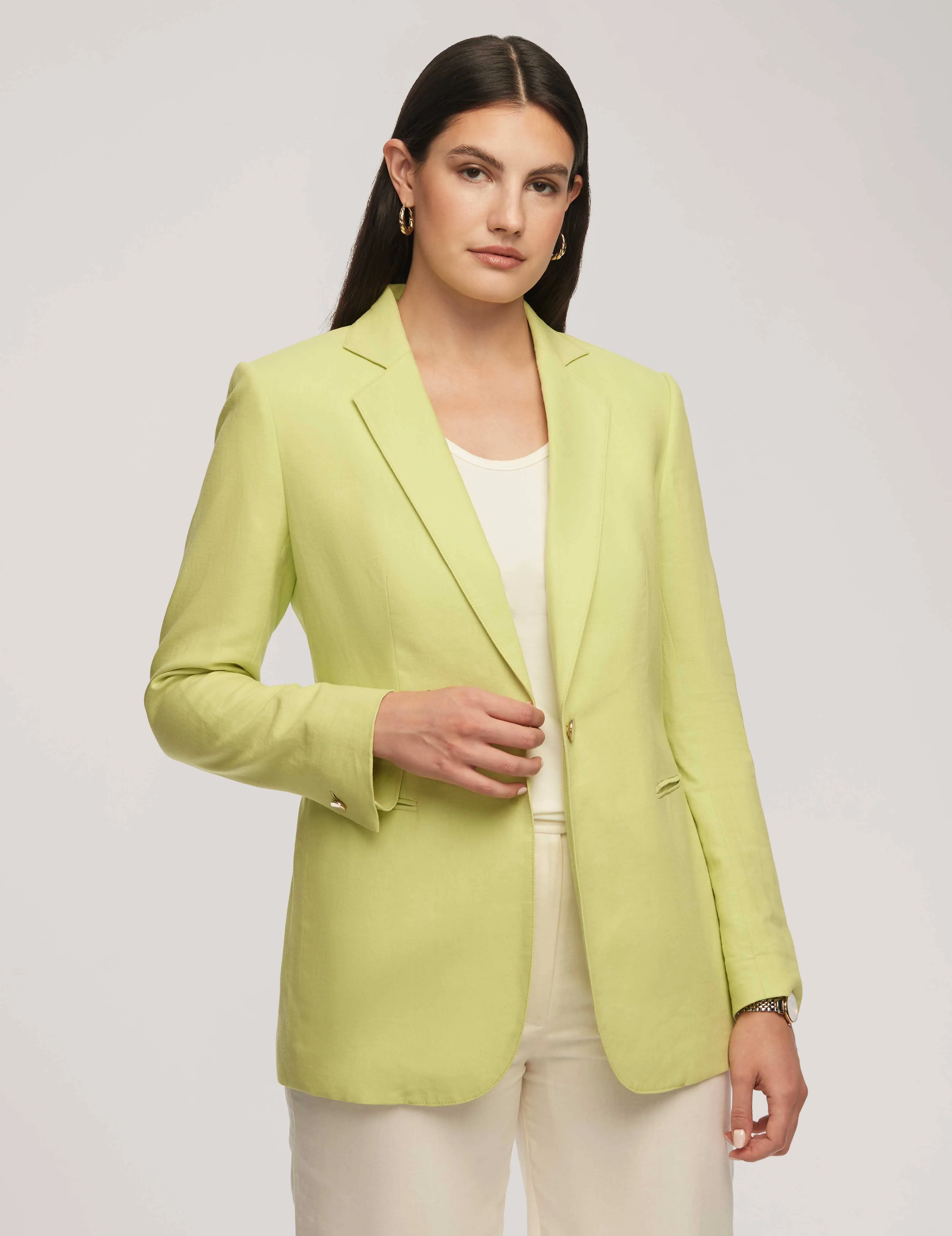 Linen One Button Jacket With Notch Collar- Sale
