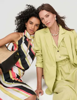 Linen One Button Jacket With Notch Collar- Sale