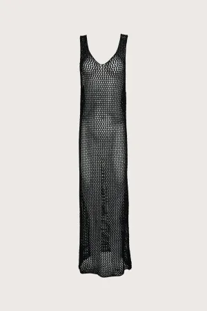 Long black crochet V-neck dress | Timeless Essentials Zingara