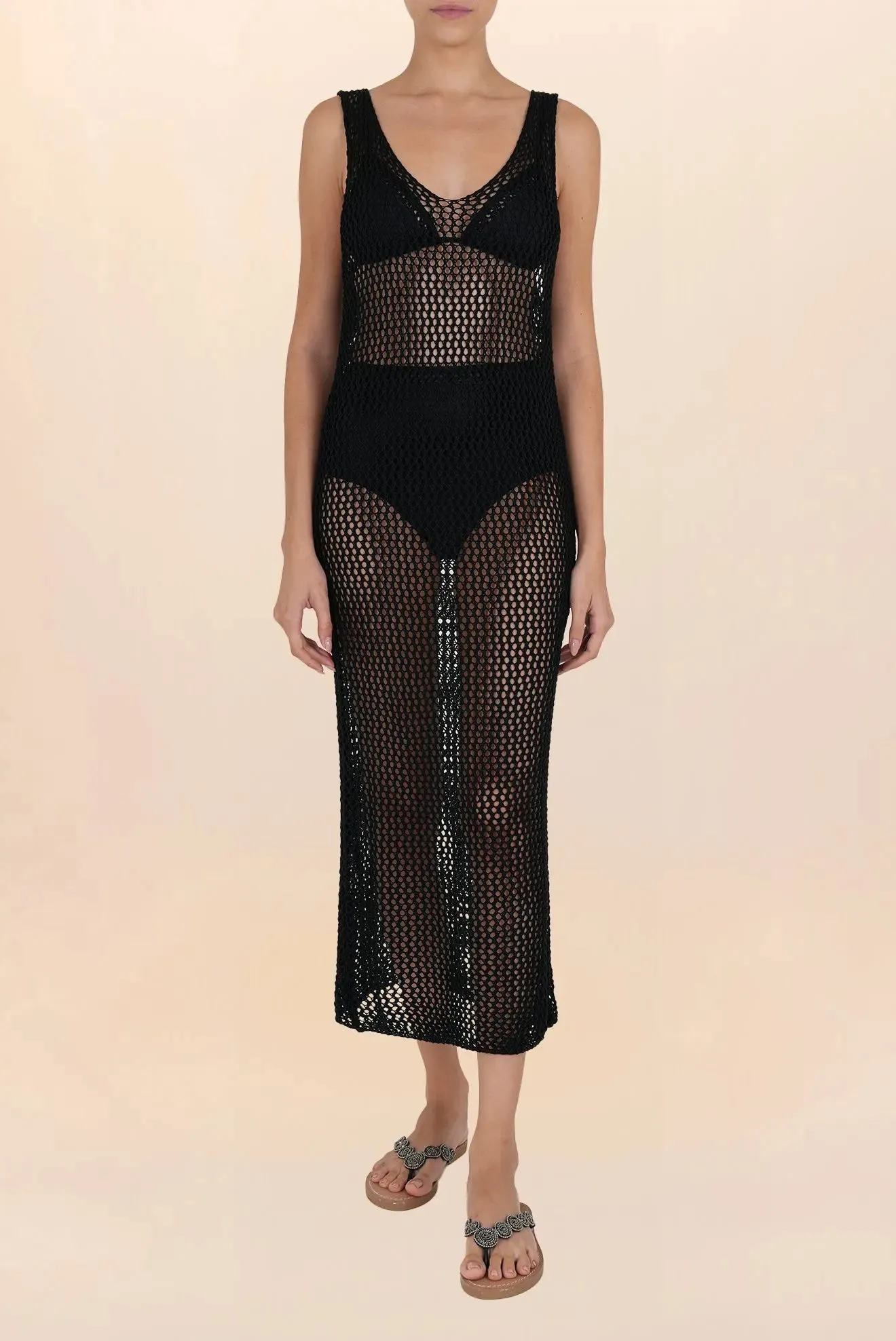 Long black crochet V-neck dress | Timeless Essentials Zingara