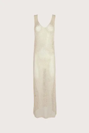 Long natural crochet V-neck dress